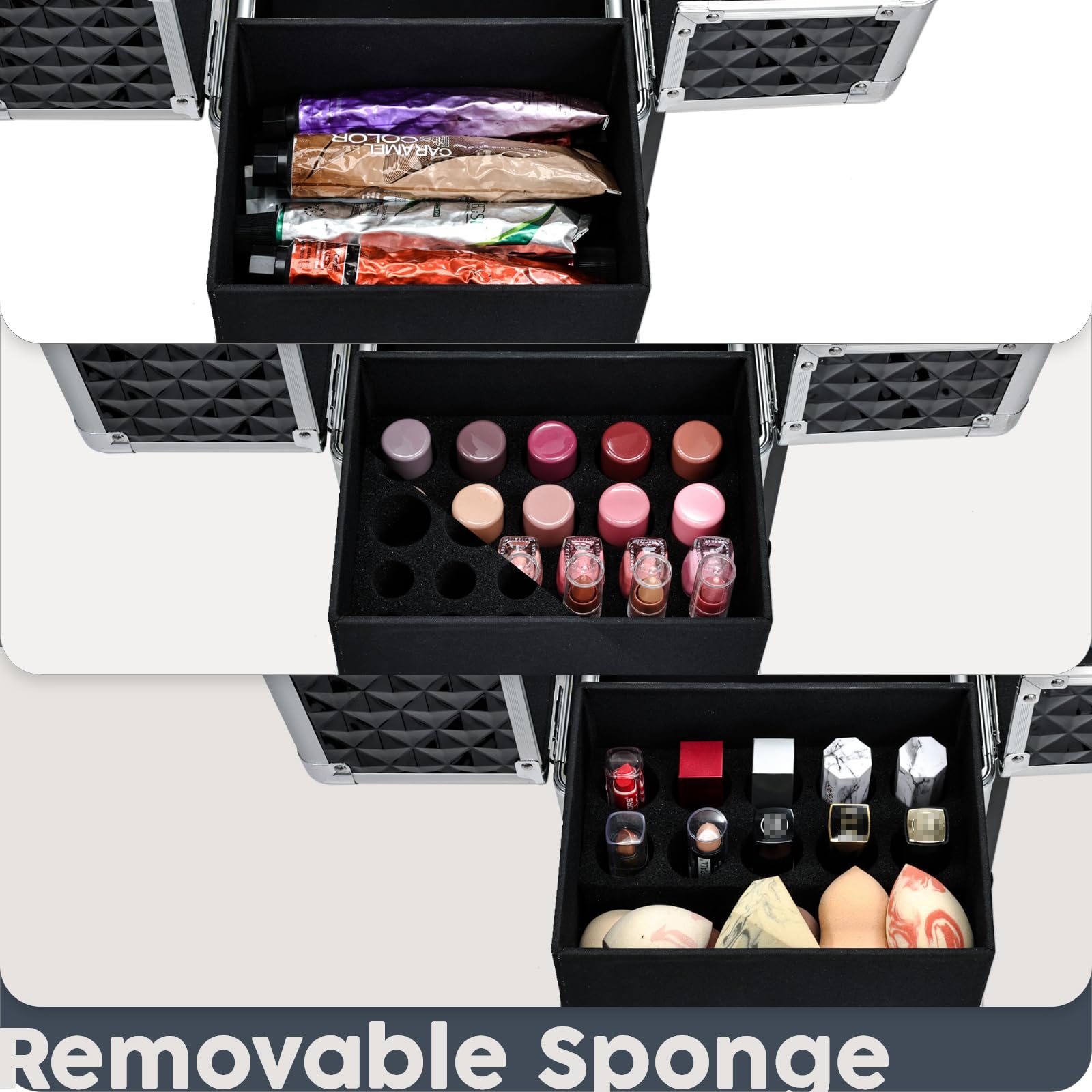 Professional Rolling Makeup Case with 4 Sliding Drawers & Wheels - Portable Cosmetic Trolley for Travel, Salon & Barber - Ideal for Cosmetologists, Nail Techs & Hairstylists (Black) | Perfect for Mobile Beauty Services, Makeup Artists On-The-Go & Salon Organization
