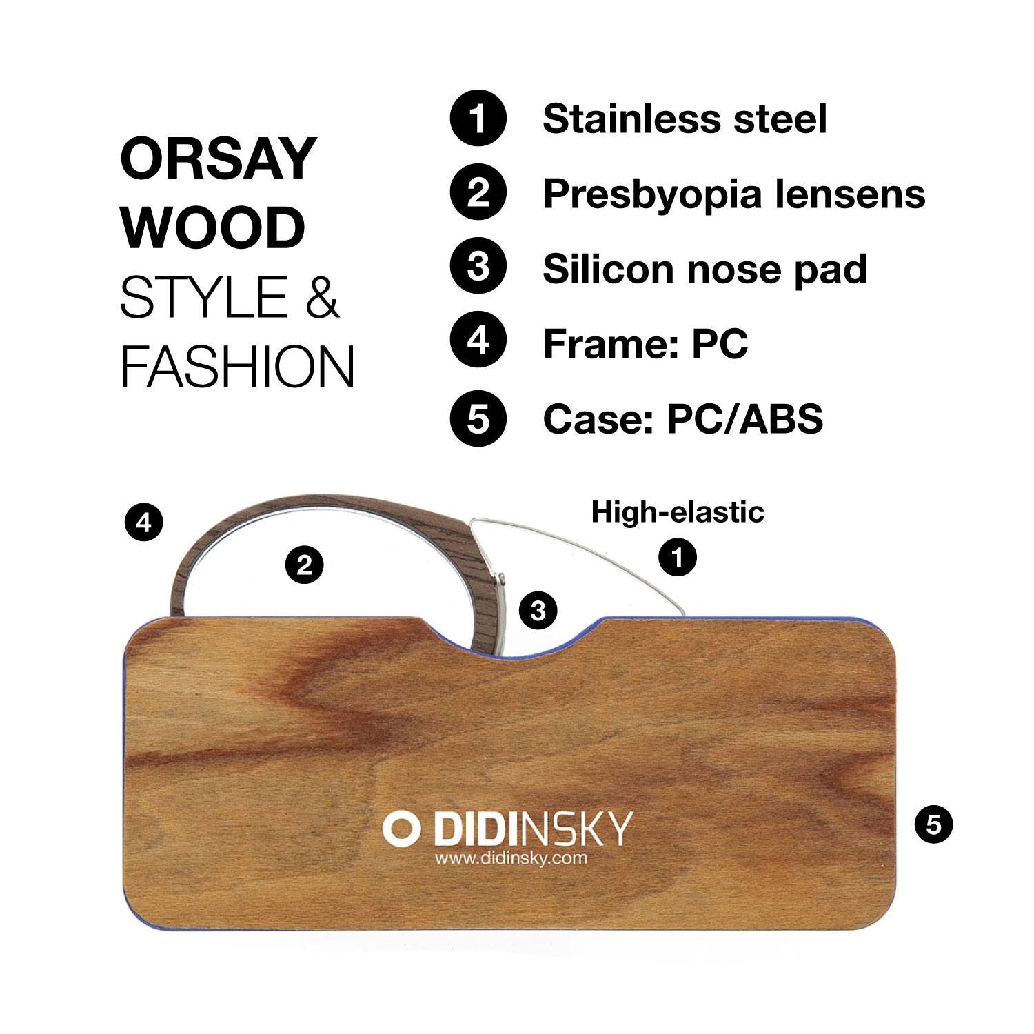 Stylish Wooden Armless Magnifying Reading Glasses for Men & Women - Perfect for Reading, Crafts & Close Work Tasks