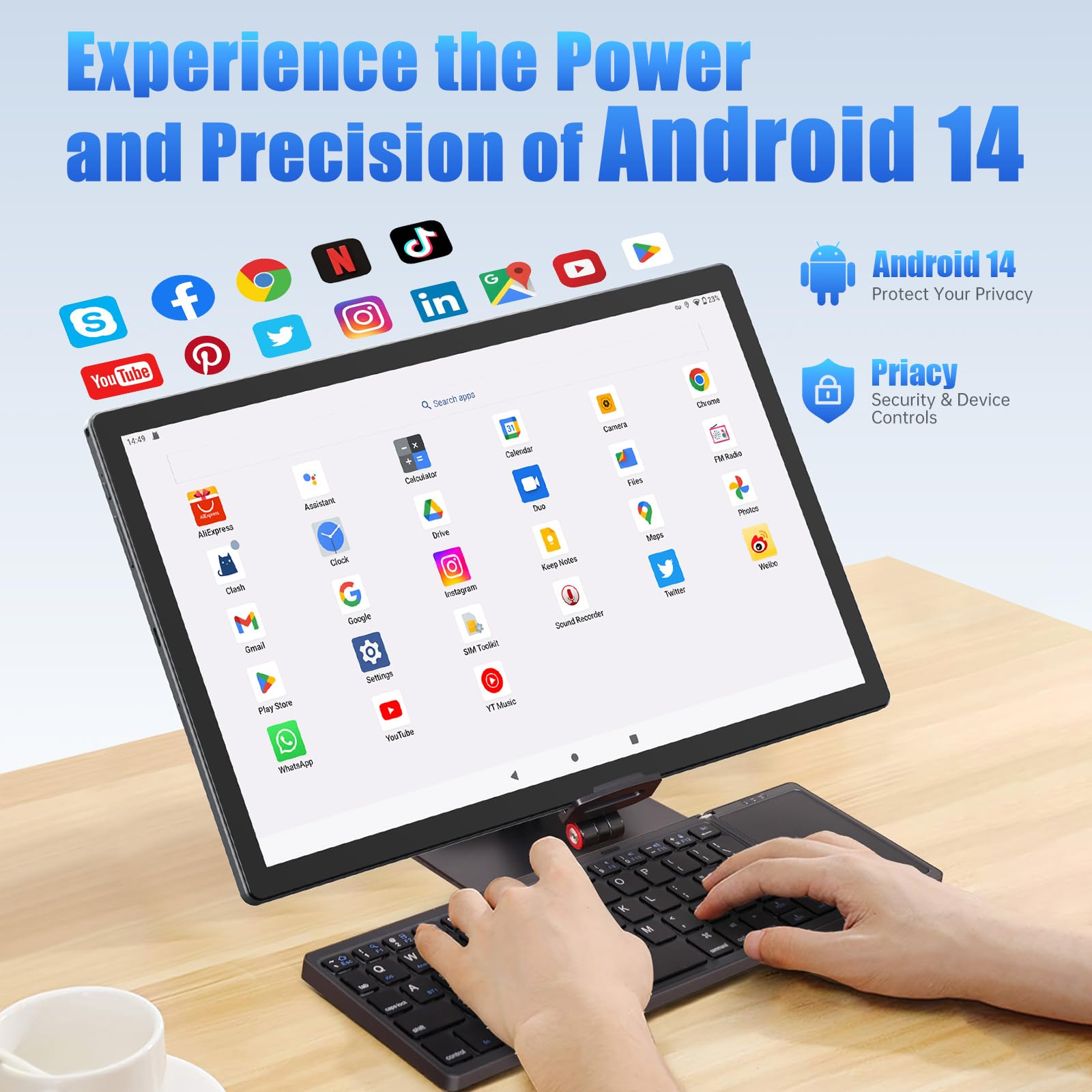 MESWAO 14 Inch Android Tablet 2025 - 6GB RAM 128GB Storage (Expandable to 1TB), Helio G99 Octa-Core Processor, 1920x1200 WUXGA Touch Screen, 12000mAh Long Battery Life - Perfect for Work, Study, and Entertainment