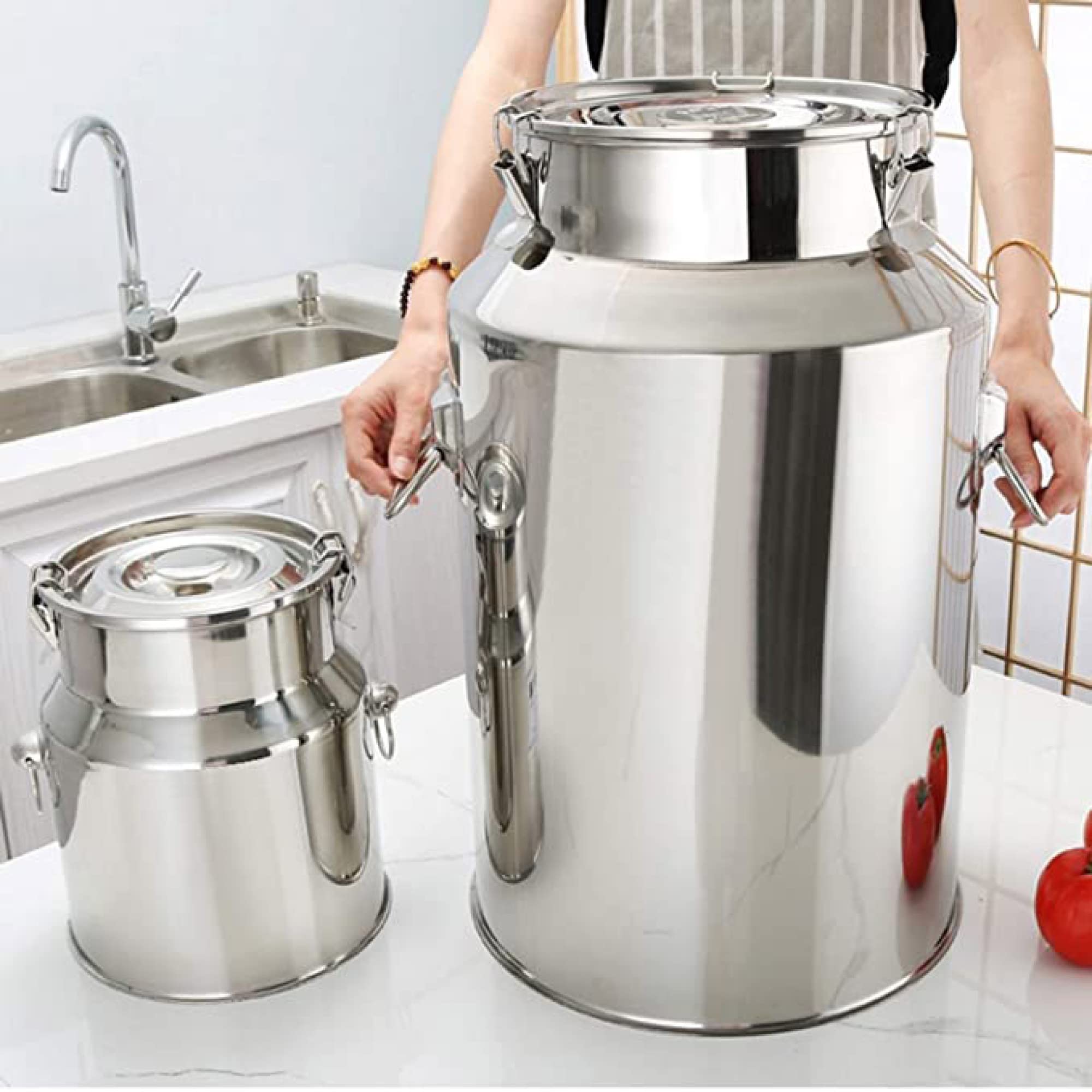 Premium 304 Stainless Steel Milk Can & Multi-Purpose Storage Container - 42L Sealed Lid Bucket for Milk, Wine, Oil, Tea, Dry Goods - Ideal for Home Brewing, Commercial Kitchens, Farm Use & Food Preservation