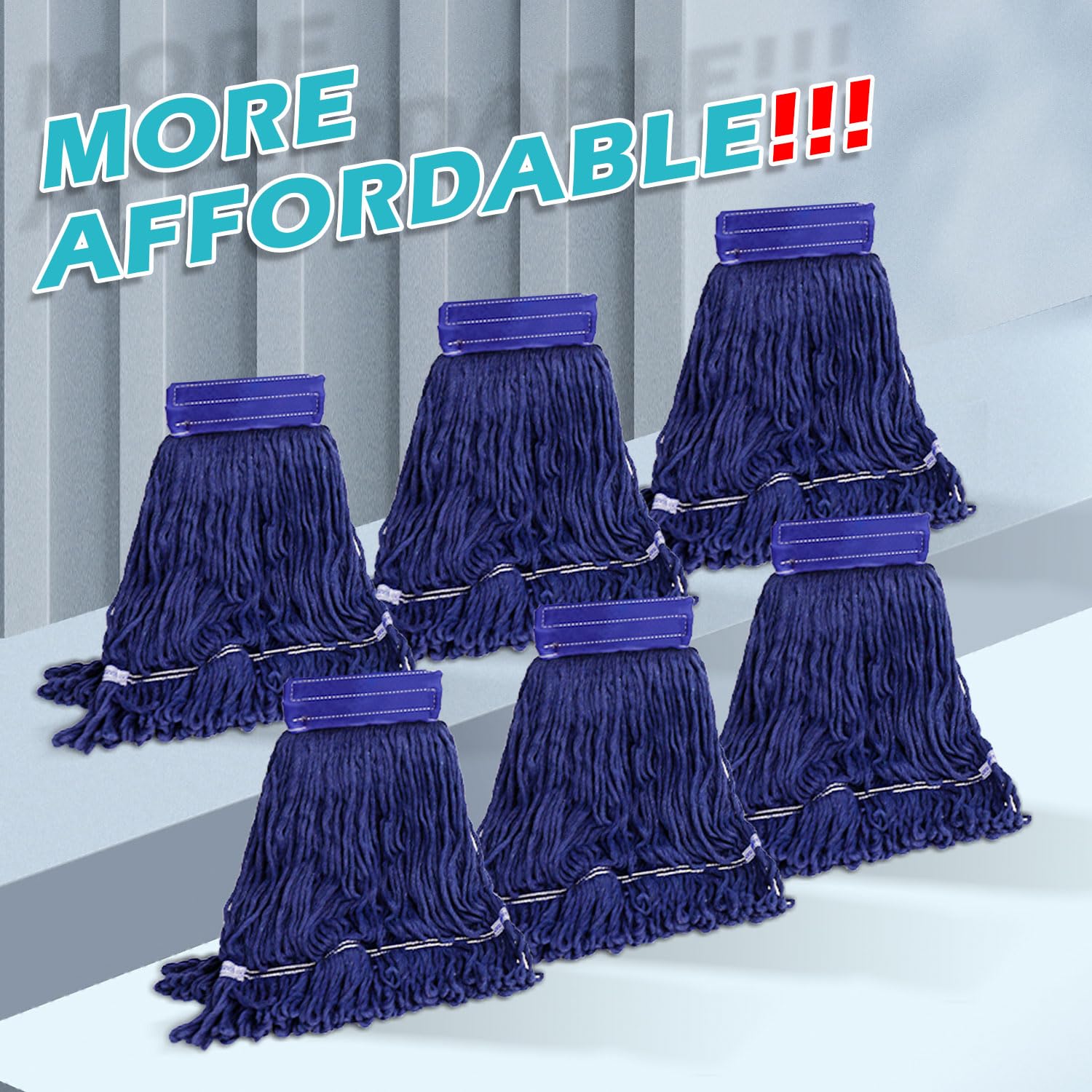 6 Pack Heavy Duty Mop Head Replacement - Industrial Cotton Looped String Mop Refills for Floor Cleaning | Wet & Dry Use | Home, Commercial & Industrial Cleaning (Blue) | Perfect for Kitchen, Bathroom, Warehouse & Office Floors