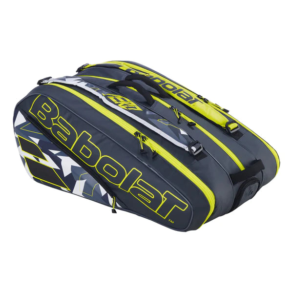 Babolat Pure Aero 12 Pack Tennis Racquet Bag 2023 (Black/Yellow) - Perfect for Tennis Players & Tournament Travel