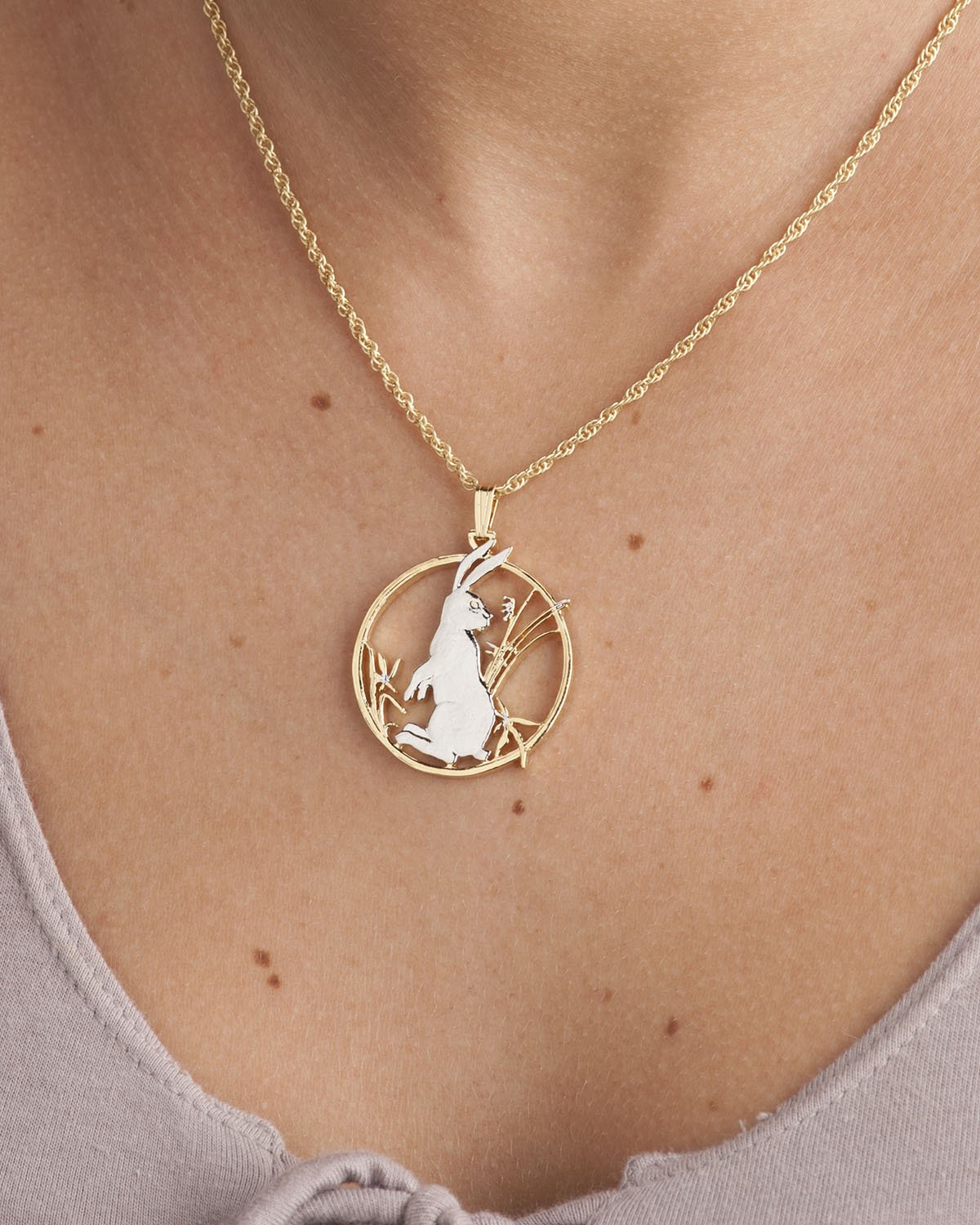 Handmade Rabbit Pendant Necklace with Authentic Chinese 10 Yuan Coin - Vintage Jewelry Gift for Women, Birthday, Anniversary & Special Occasions