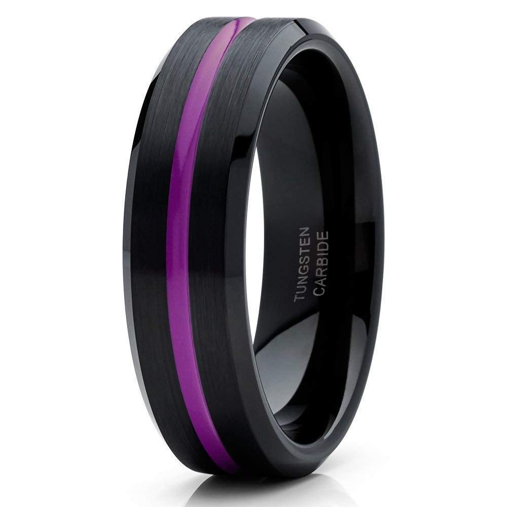 Elegant Purple Tungsten Wedding Band for Men & Women - Durable Black Tungsten Ring for Engagement, Anniversary & Couples - Comfort Fit Jewelry for Everyday Wear & Special Occasions