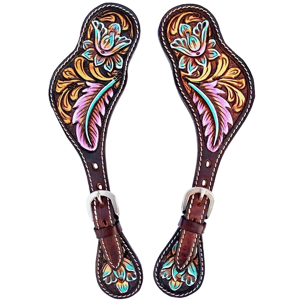 HILASON Hand-Painted Western Leather Spur Straps for Men & Women - Floral Design Dark Brown | Durable & Stylish for Horse Riding, Rodeo, Equestrian & Cowboy Boots