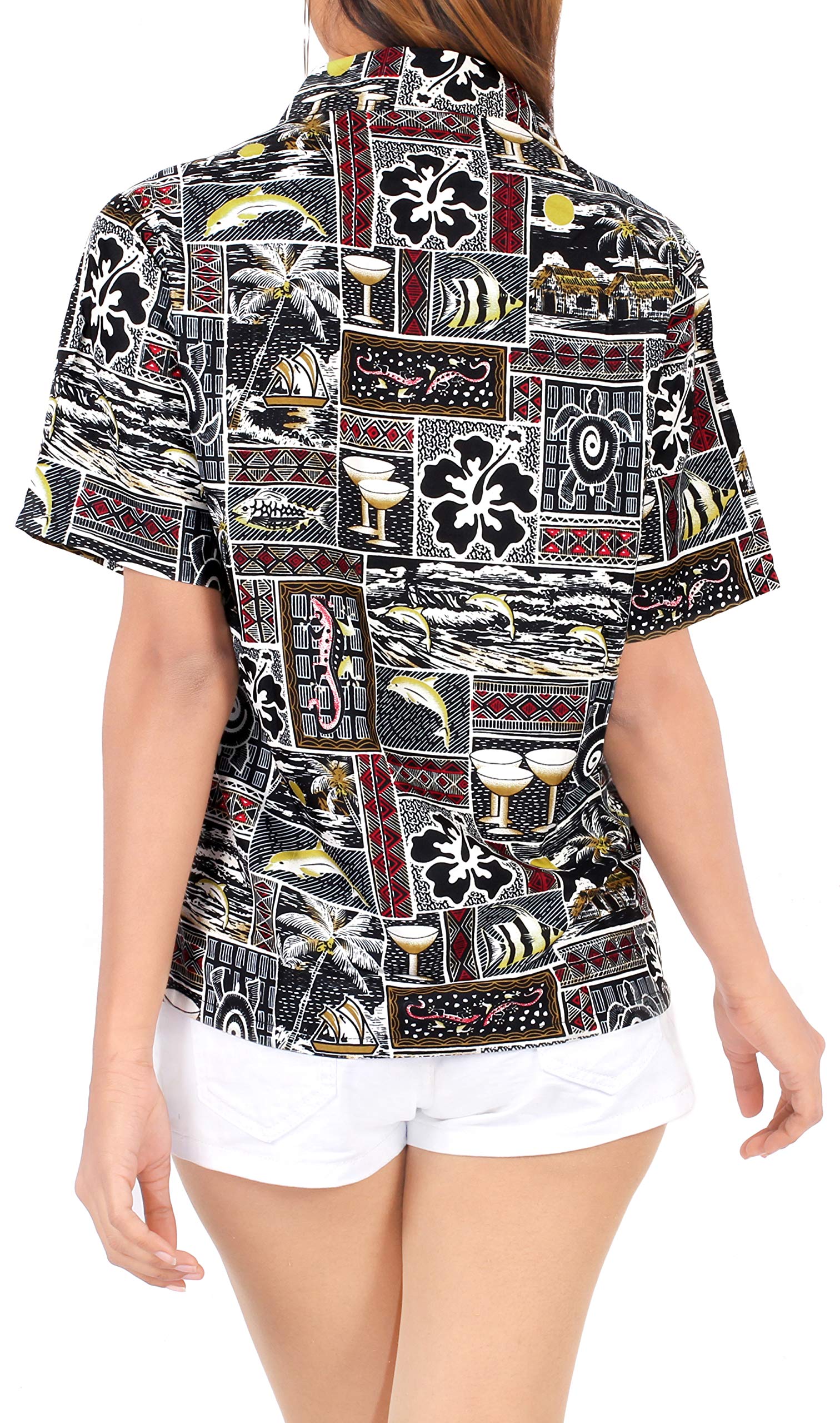LA LEELA Women's Short Sleeve Hawaiian Shirt - Tropical Floral Print Beach Blouse for Vacation, Summer Outfits & Casual Wear