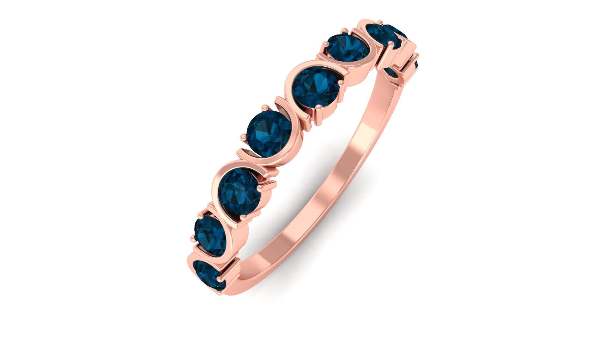 0.75 CT London Blue Topaz Half Eternity Ring for Women - 14K Solid Gold Wedding Band, Anniversary Gift, Promise Ring - Perfect for Engagement, Valentine's Day & Special Occasions