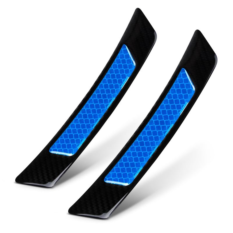 True Line Automotive 2PCS Car Reflector Trim - Reflective Carbon Fiber Wheel Well Fender Accessories for Enhanced Night Visibility & Style - Universal Fit for Cars, Trucks & SUVs (Blue) - Perfect for Road Safety & Custom Car Styling