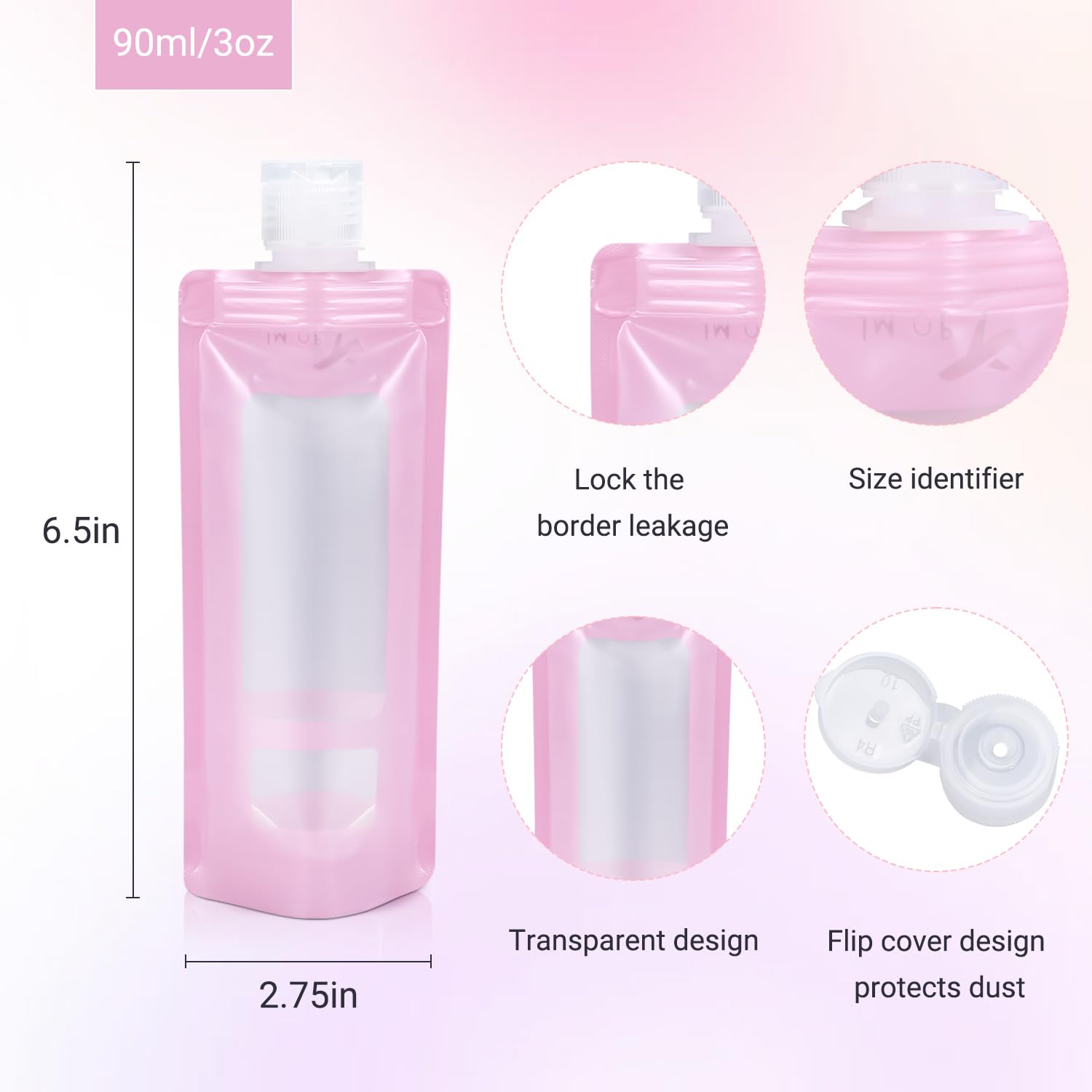 6-Pack 3oz Leak-Proof Refillable Travel Squeeze Pouches | TSA Approved Toiletry Containers for Lotion, Shampoo & Cosmetics | Perfect for Air Travel, Gym & Vacation Essentials