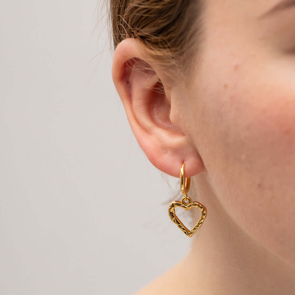 18K Gold Hollow Heart Huggie Hoop Earrings for Women | JDE046 | Perfect for Valentine's Day, Anniversary Gifts & Everyday Wear
