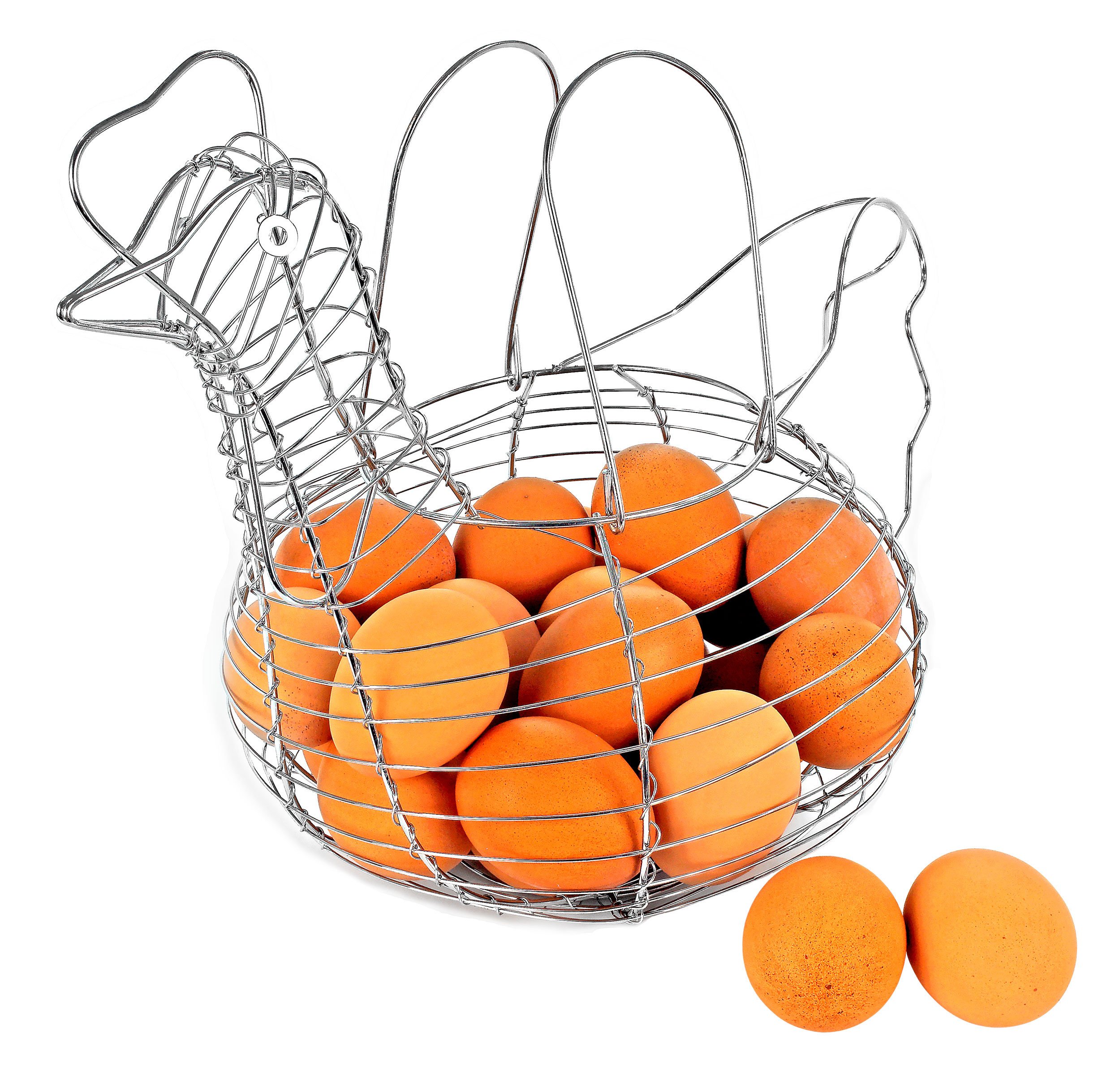 Farmhouse Style Chicken Hen Shaped Wire Egg Basket - Rustic Egg Storage Organizer for Kitchen Counter, Farmhouse Decor, and Country Style Home Organization