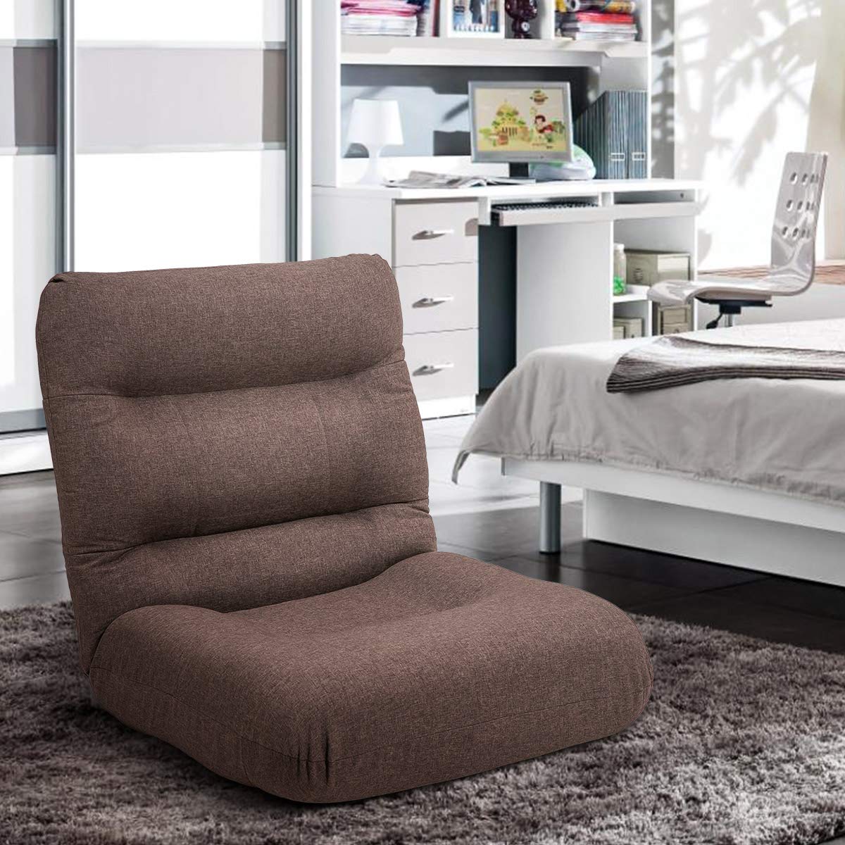 Merax Fabric Folding Sofa Chair - Convertible Floor Chaise Lounge & Gaming Chair for Living Room, Bedroom, or Dorm - Comfortable Brown Recliner for Relaxing, Reading & Video Games