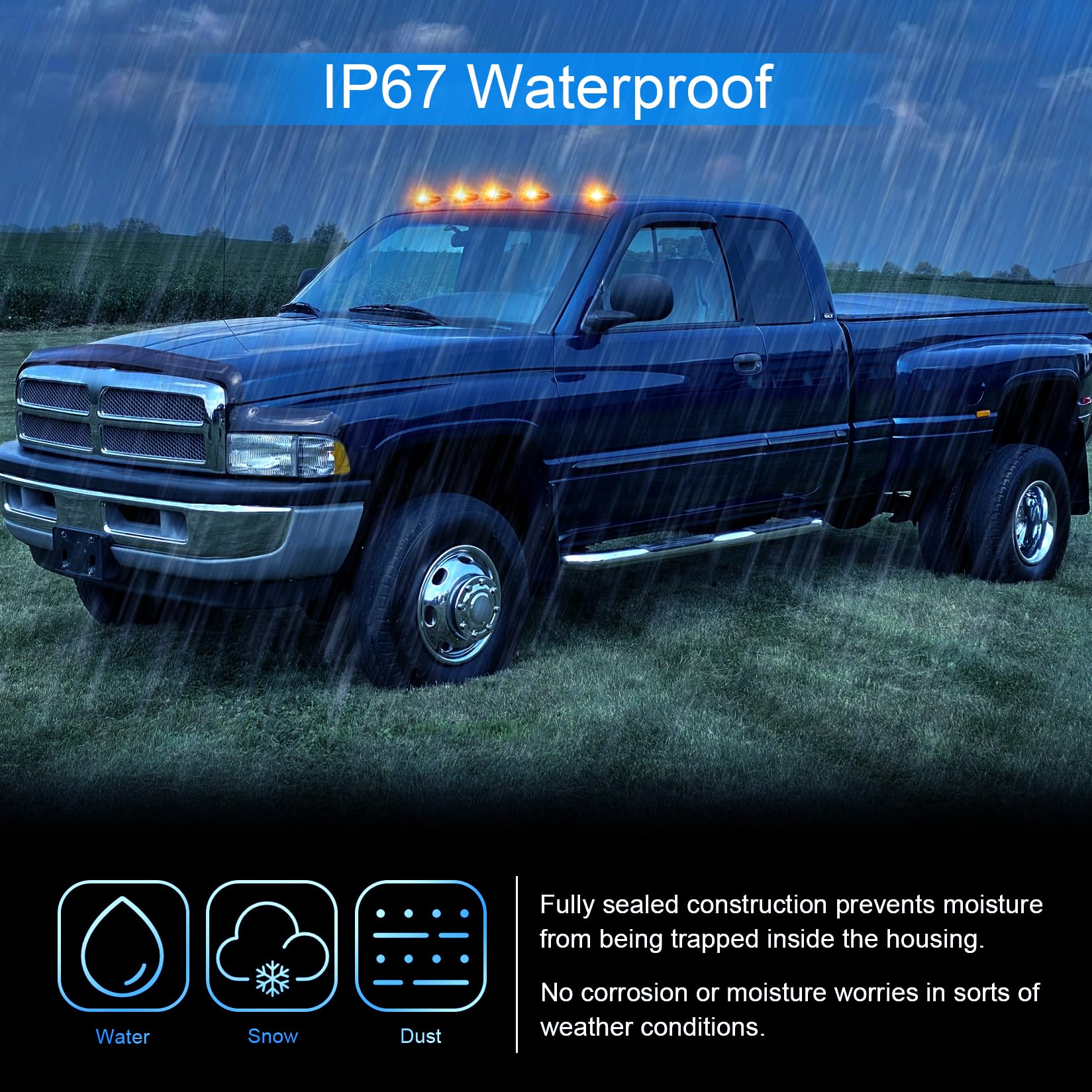 LED White Cab Clearance Lights Replacement for 1999-2002 Ram 1500 2500 3500 | Top Cab Roof Running Lights for Ram Truck | Durable & Waterproof for Off-Road & Night Driving