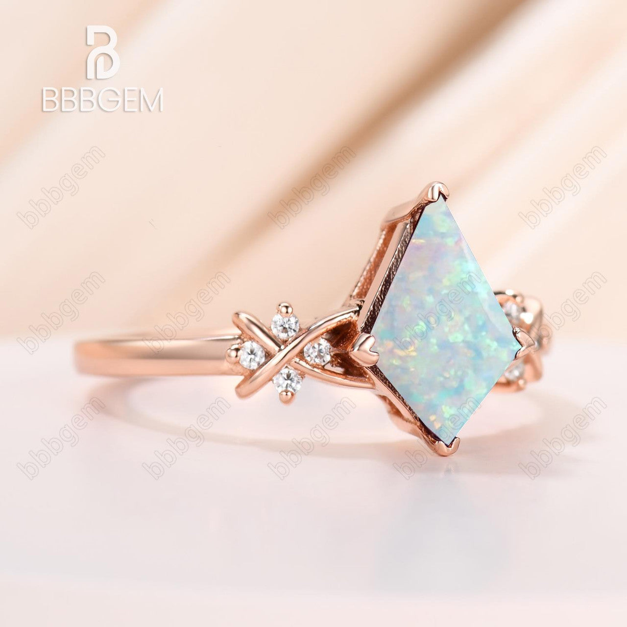 1 Carat Genuine Lab-Created White Opal & Diamond Vintage Kite Engagement Ring – Unique Opal Prong Setting for Weddings, Anniversaries & Special Occasions