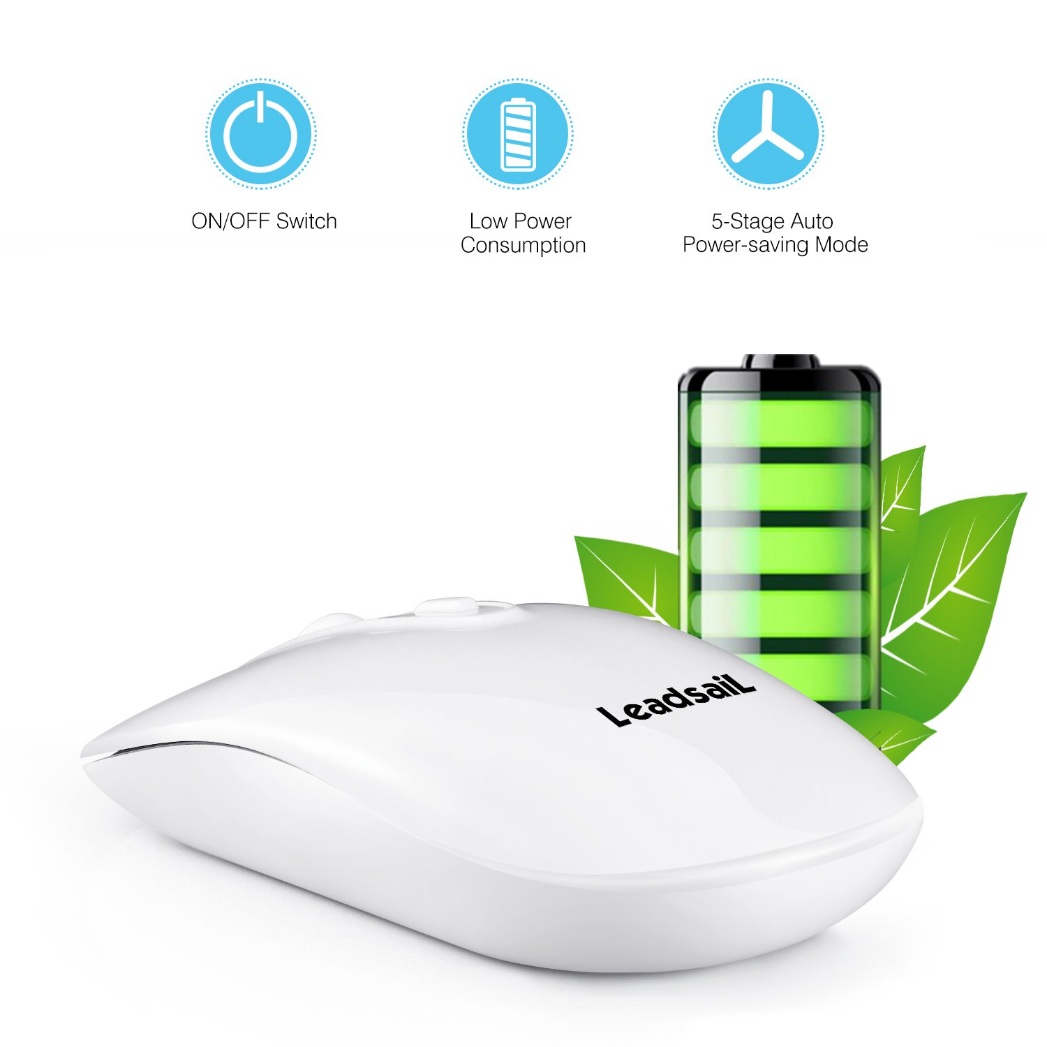 LeadsaiL Rechargeable Wireless Mouse - 2.4G Slim Silent Optical Mouse with 5 Adjustable DPI Levels, USB Cordless Mouse for Laptop, Desktop, MacBook - Ideal for Office, Home, and Travel Use