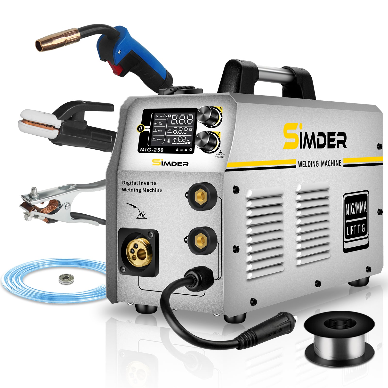 SSimder MIG 250 Multi-Process Welding Machine - 250 Amp MIG/TIG/Stick Welder with Digital Display - Perfect for Home DIY, Automotive Repair & Metal Fabrication Projects
