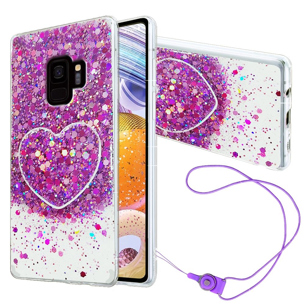 Samsung Galaxy S9 Phone Case with Stand & Lanyard - Cute Purple Soft TPU Shockproof Cover for Women Girls - Perfect for Daily Use, Travel & Work Protection