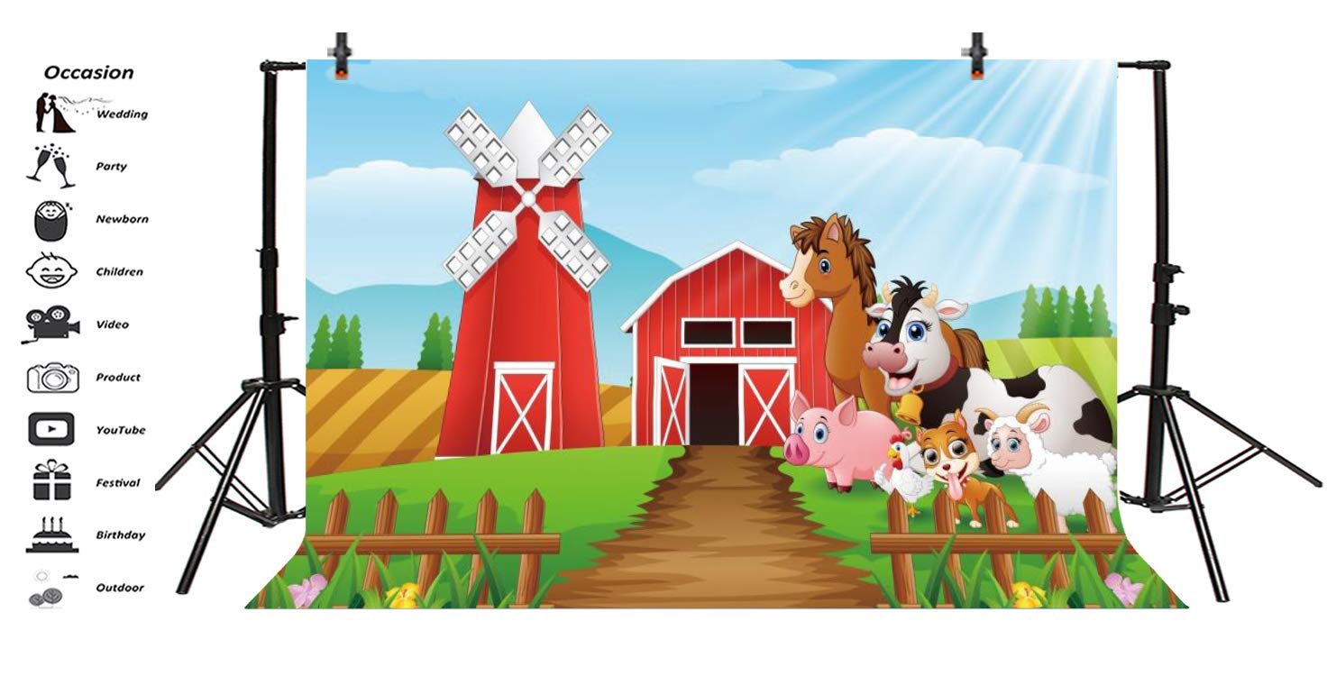 Yeele 10x8ft Cartoon Farm Pasture Photography Backdrop - Countryside Barn Scenery with Livestock Animals - Rustic Baby Boy Kids Adult Portrait Photo Booth Props - Perfect for Birthday Parties, Baby Showers & Themed Events