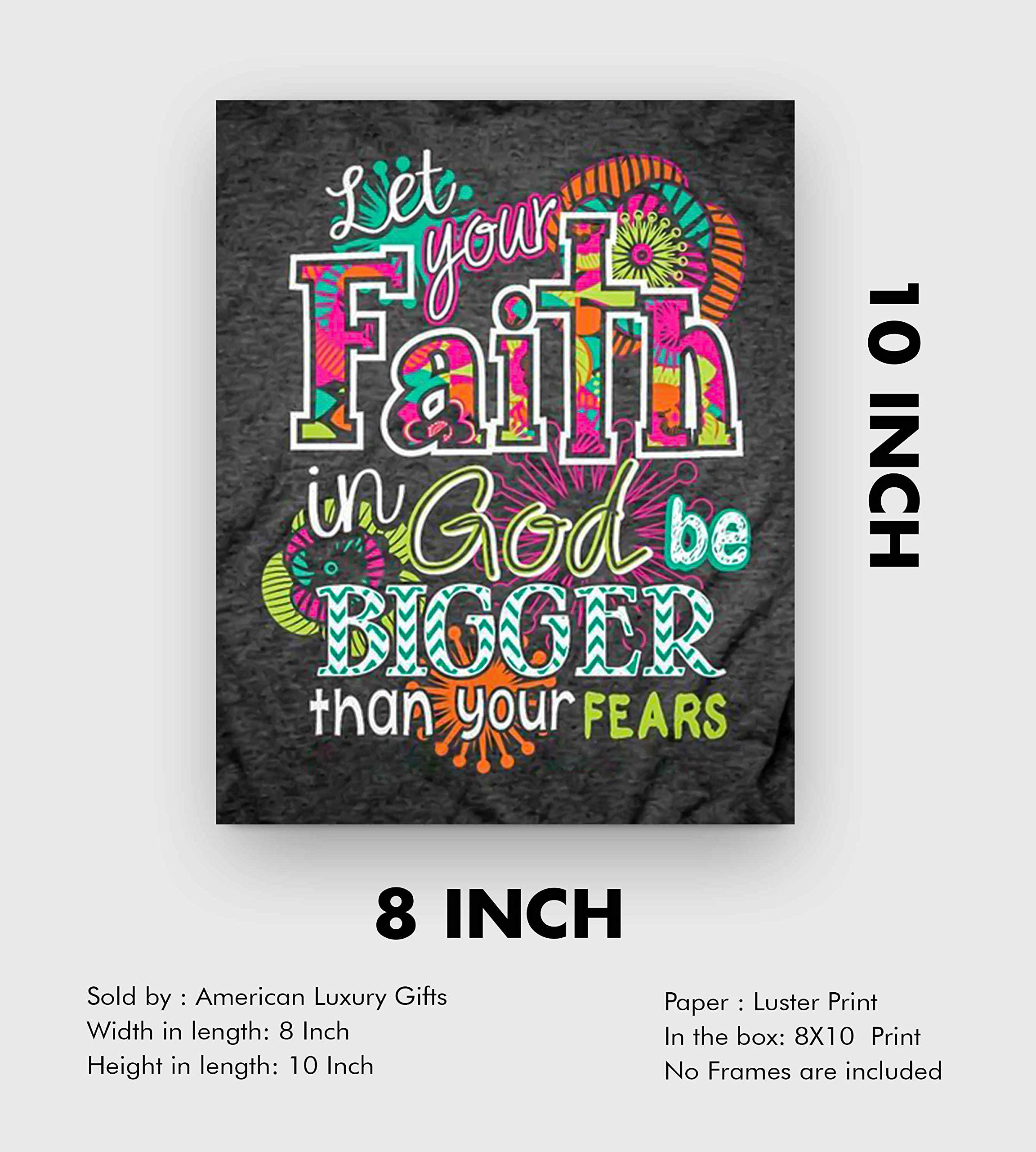 Inspirational Wall Art Print 'Faith in God is Bigger Than Fears' - 8x10