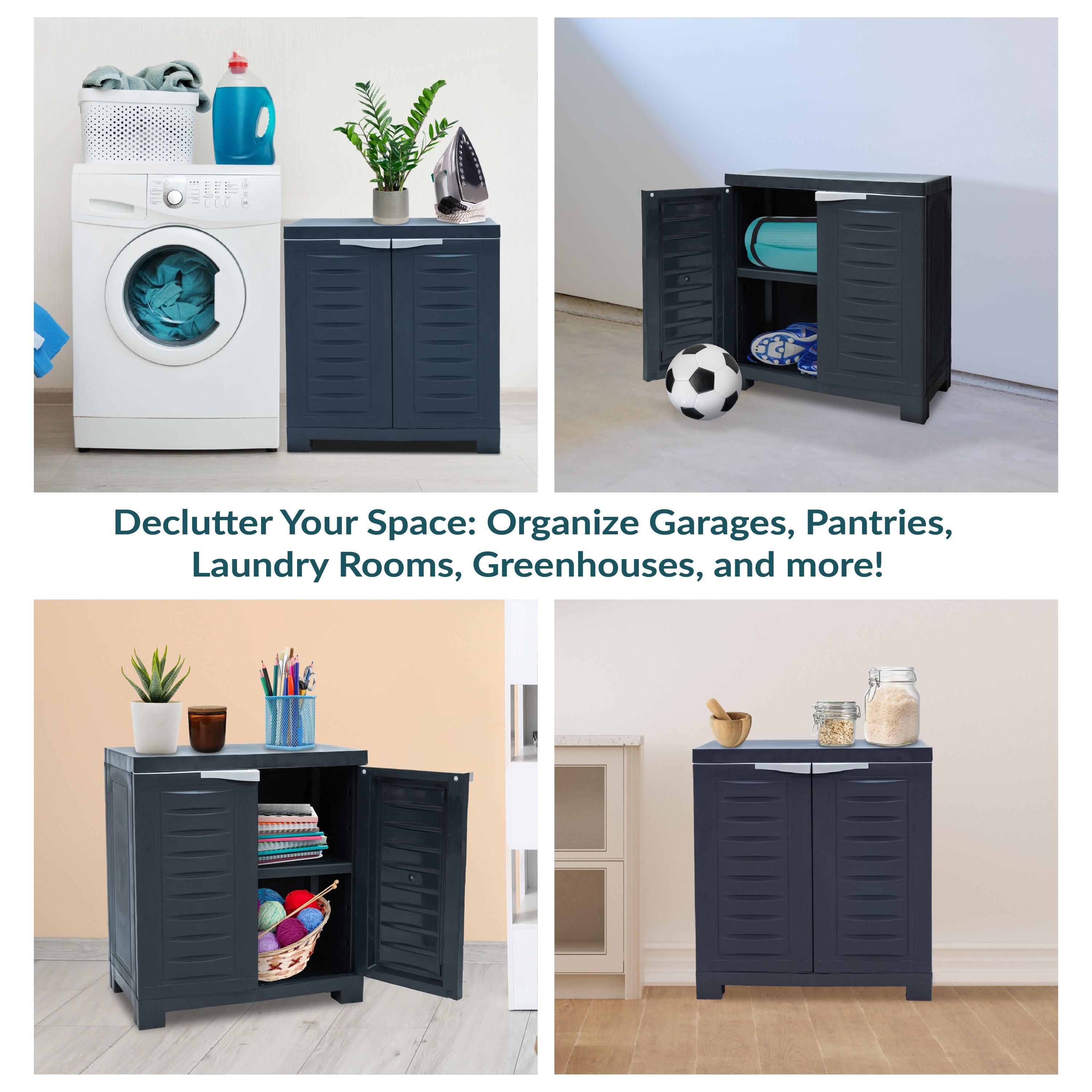 Durable Plastic Garage Storage Cabinet with Adjustable Shelves - Heavy-Duty Organizer for Tools, Gardening Supplies & Home Organization