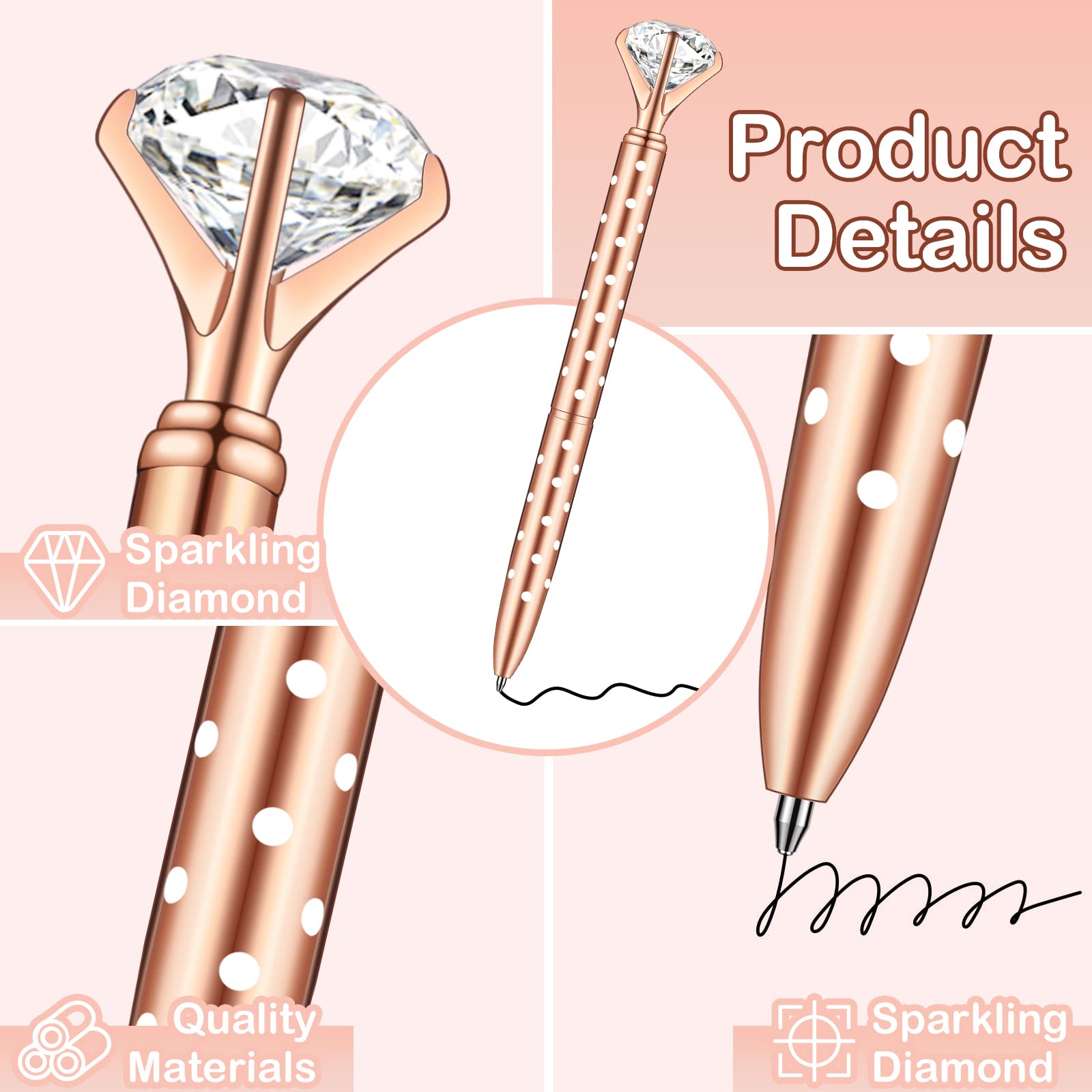 16 Pcs Bling Wedding Crystal Ballpoint Pens with Big Diamond & Black Ink - 4 Mixed Colors for Bridal Showers, Parties & Special Events
