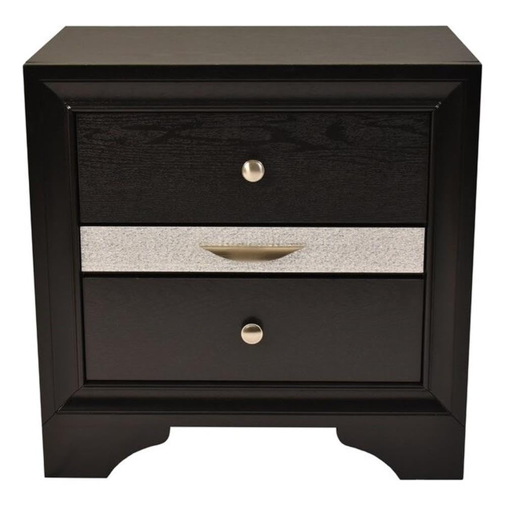 Matrix Traditional Style 2 Drawer Wood Nightstand in Black - Bedside Table for Bedroom, Living Room & Guest Room