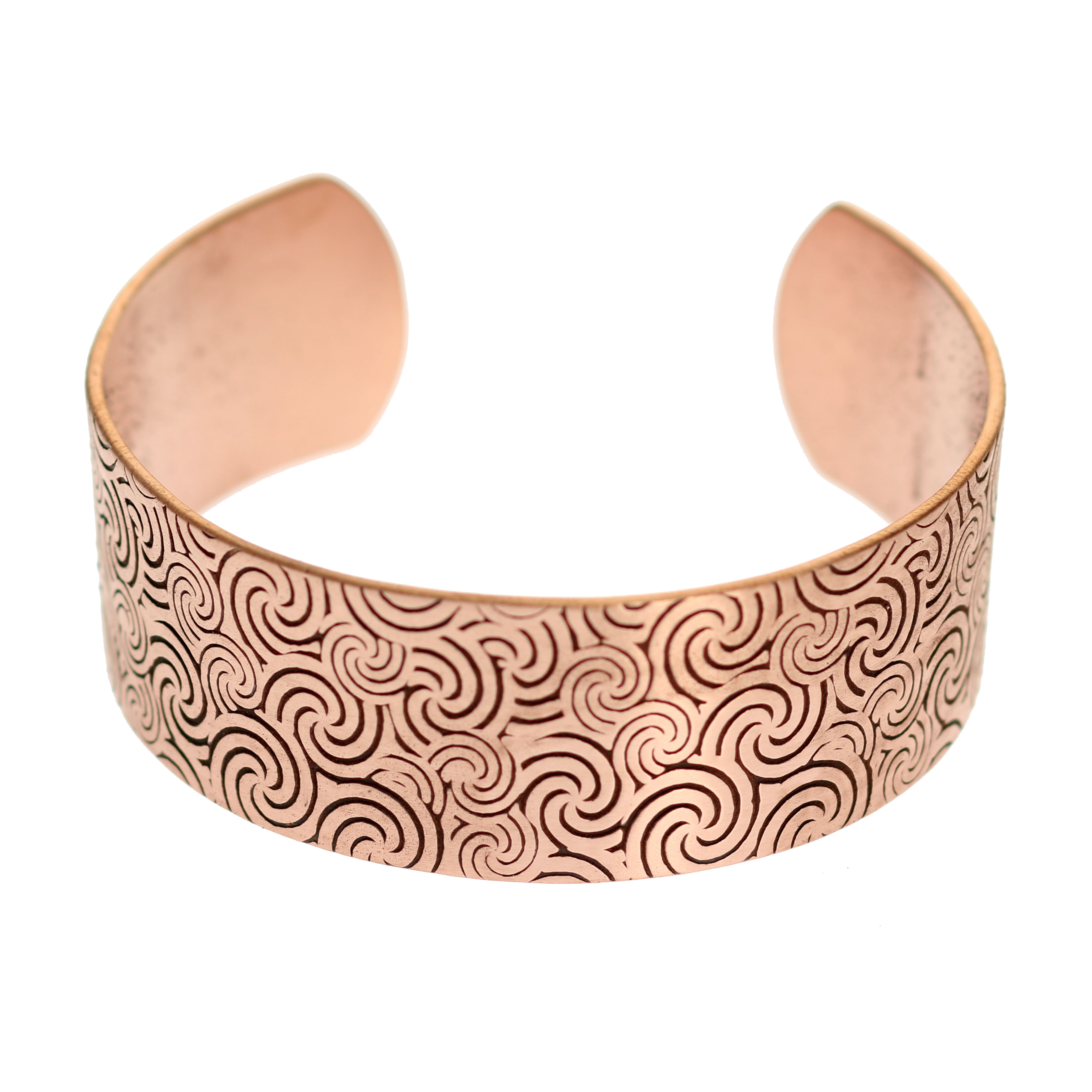 Men's Solid Copper Wave Embossed Cuff Bracelet - 1 Inch Wide Bangle for Casual Wear & Special Occasions