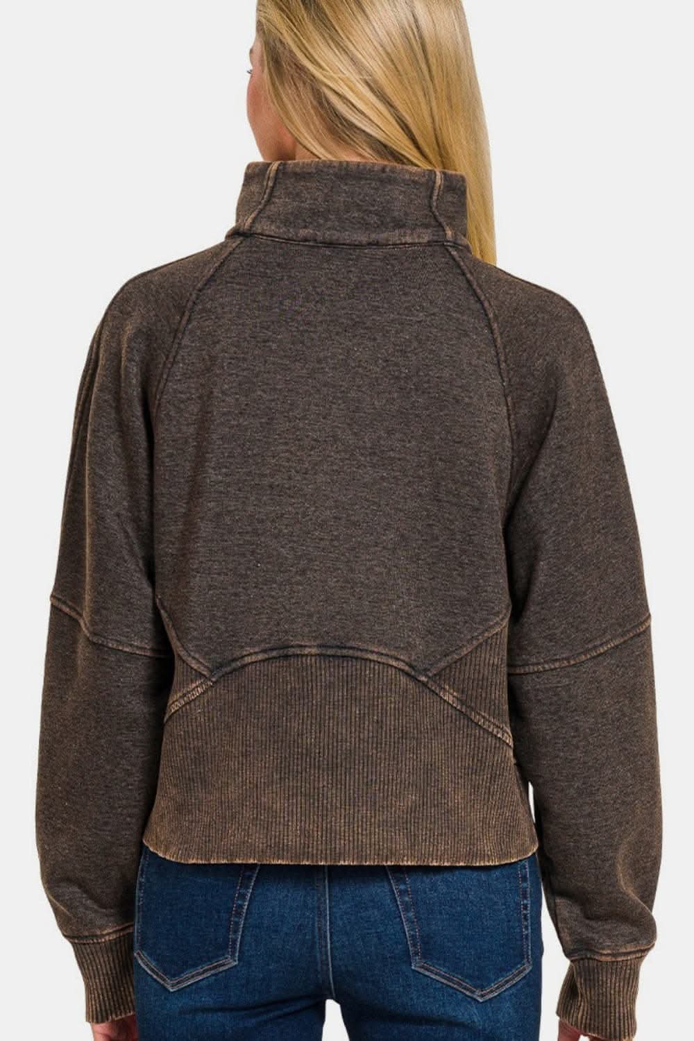 Acid Wash Half Zip Fleece Pullover for Men & Women - Cozy Winter Layering & Outdoor Activities