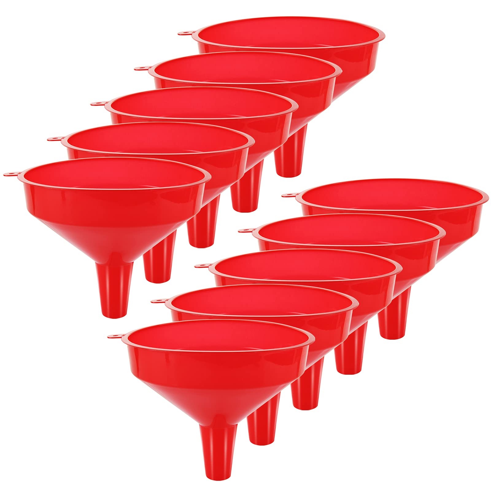 10Pcs Plastic Funnel Set - 6.3 Inch Wide Mouth Oil Funnels for Automotive, Kitchen & Home Use - Durable Red Gas Funnels with Long Spout for Easy Pouring - Perfect for Car Maintenance, Cooking Oil Transfer & DIY Projects
