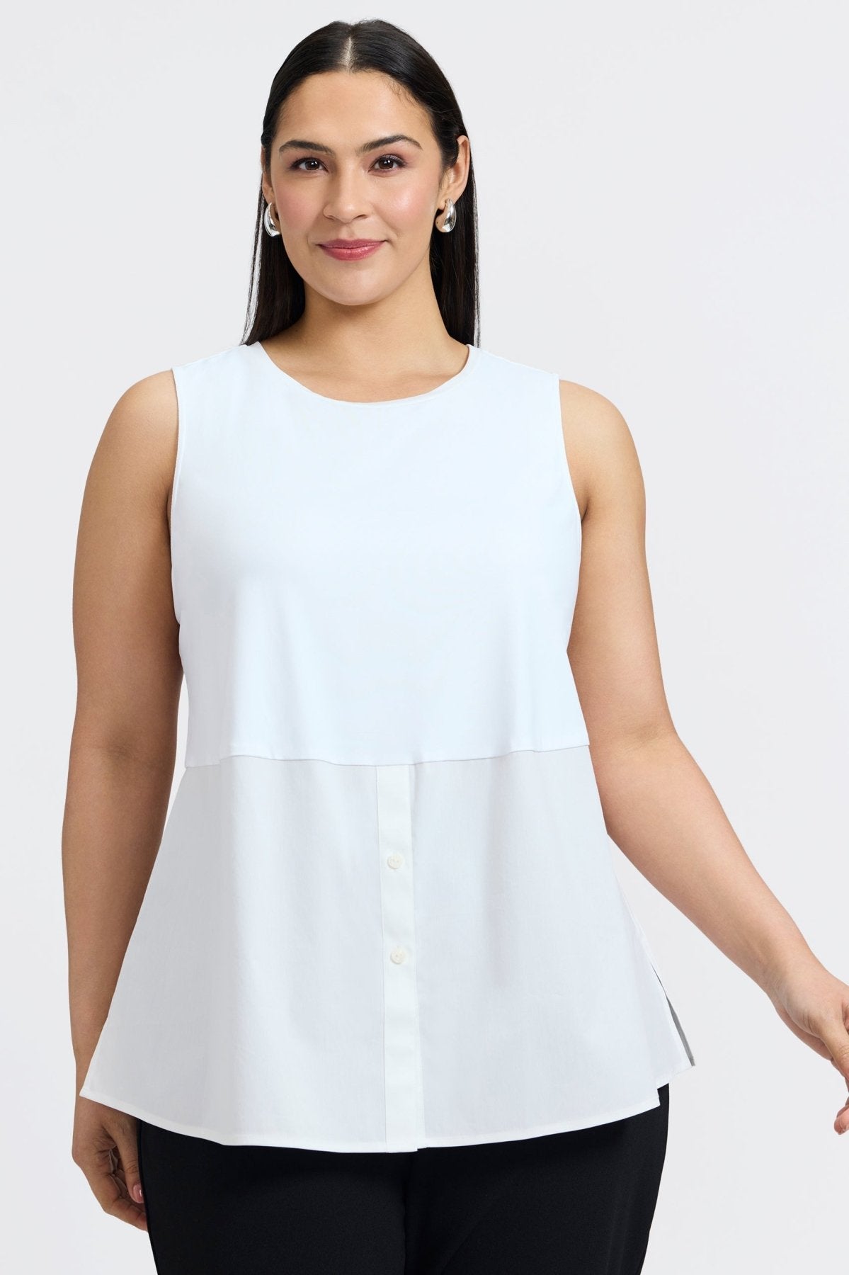 Jesse Plus Knit Woven Crew Neck Sleeveless Layering Tank Top for Women - Perfect for Summer Outfits, Casual Wear and Layering Under Blazers
