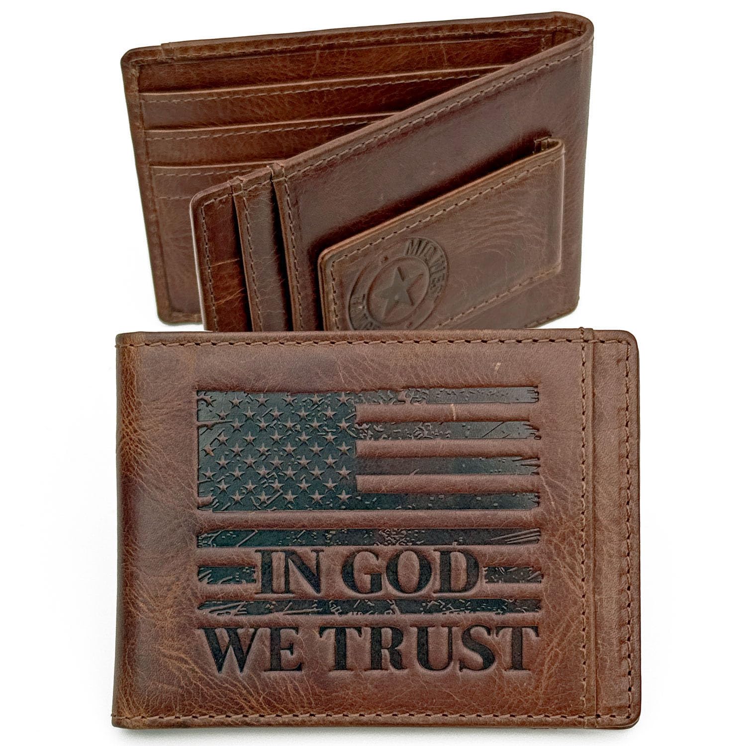 Patriotic American Flag Wallet for Men - RFID Blocking & 9 Card Slots with Super Strong Magnetic Money Clip - Slim Front Pocket Wallet Featuring 'IN GOD WE TRUST' - Perfect for Everyday Carry, Travel & Gifts