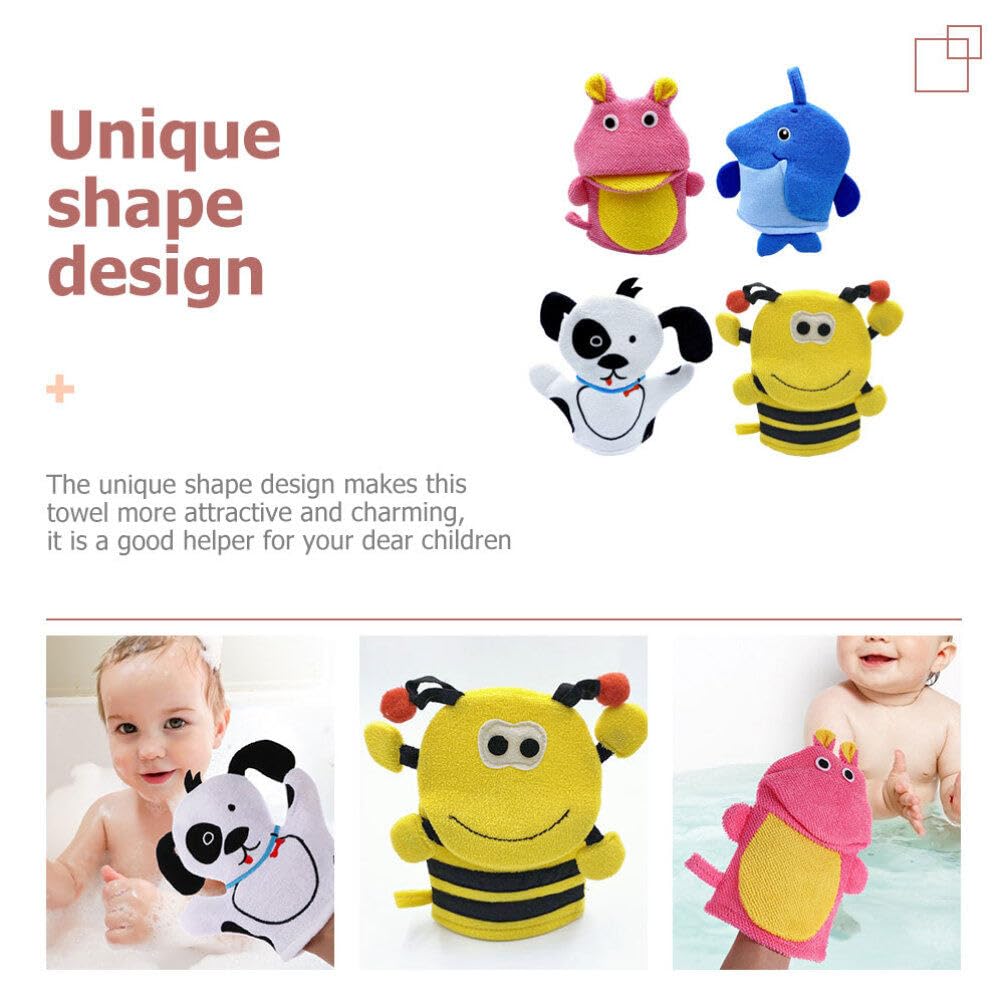**4-Pack Cartoon Bath Mitts for Kids - Soft Wash Gloves & Body Towels for Toddlers - Portable Shower Mittens for Gentle Cleaning - Perfect for Bath Time, Baby Care & Sensitive Skin**    *(Ideal for Gentle Bathing, Baby Hygiene, Sensitive Skin Care & Fun Shower Time for Toddlers)*