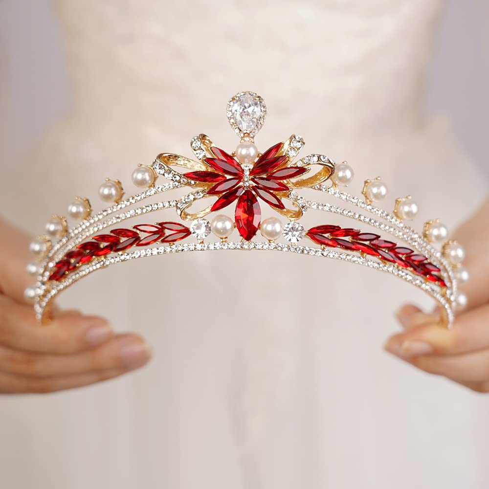 JWICOS Crystal Pearl Tiara Crown for Women - Elegant Bridal Wedding Headpiece, Prom Pageant Hair Accessory | Perfect for Brides, Prom Queens, Pageants & Special Occasions