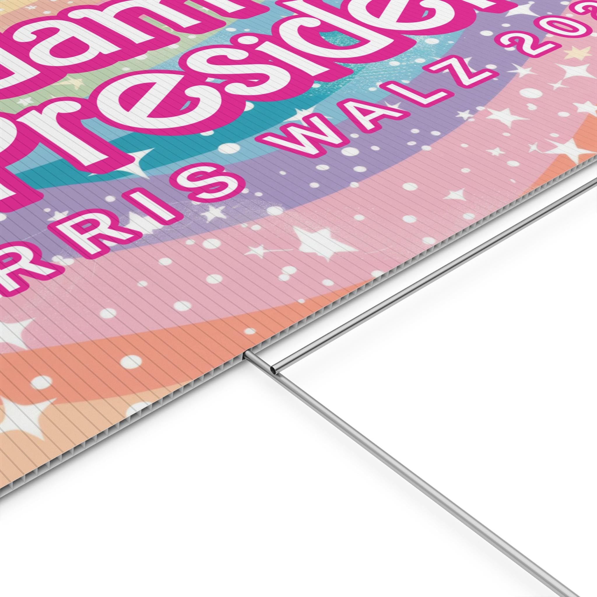 Kamala Harris & Tim Walz 2024 Election Yard Sign - Rainbow Madam President Harris Walz Campaign Sign - Vote Sign for Lawn, Garden & Political Events