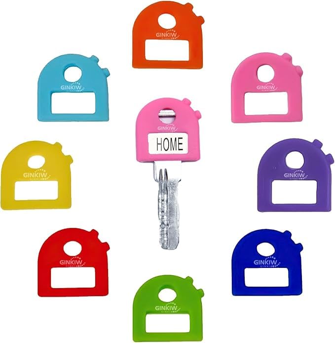 Stretchy All-in-One Key Covers & Caps - Blank & Printed Key Identifier Tags, One Size Fits Most Keys (8-Pack) - Perfect for Home, Office, and Car Key Organization