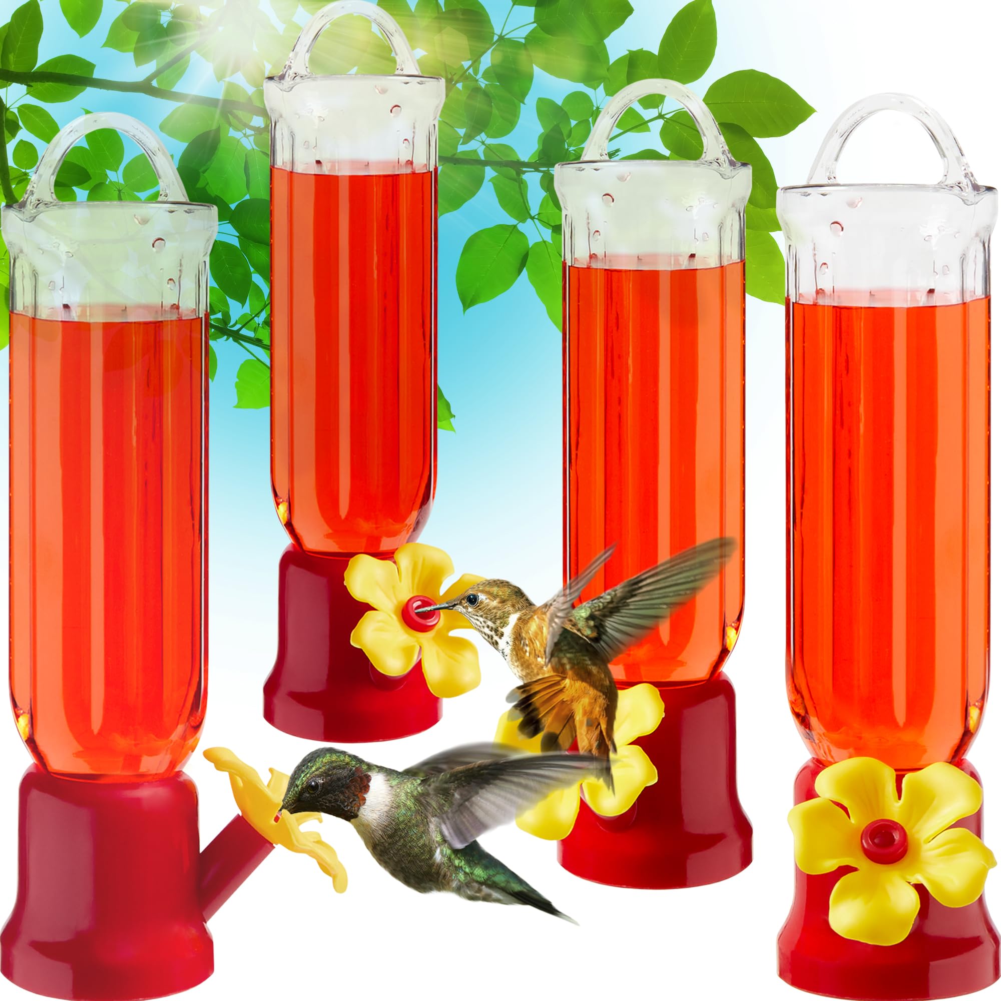 Gray Bunny Hummingbird Feeders for Outdoors Hanging (4 Pack) - Small Plastic Hummingbird Feeder with Hanging Wires & Stand, Leak-Proof Design - Perfect Gift for Bird Lovers, Mom & Dad - Ideal for Garden, Patio, and Backyard Bird Watching