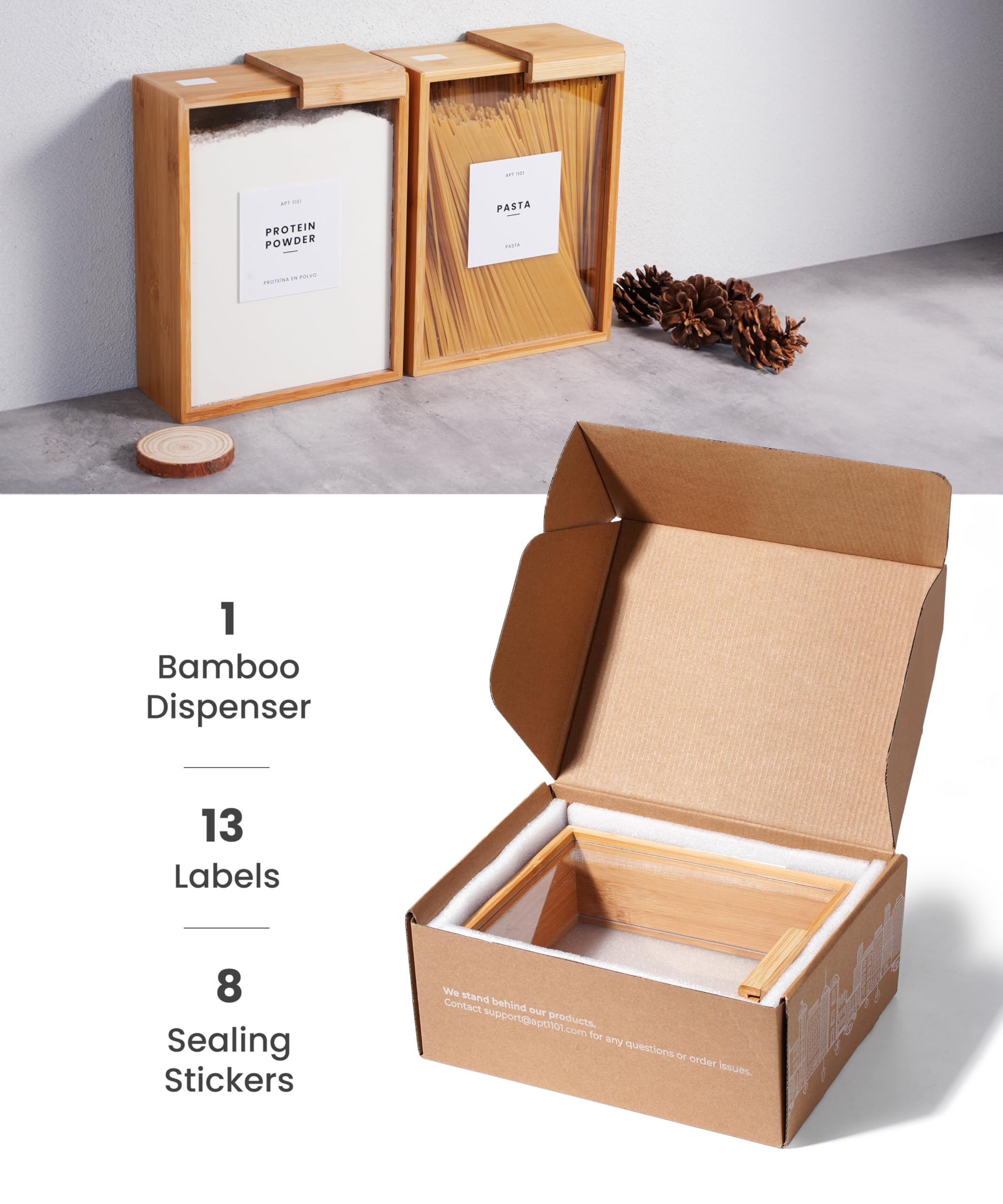 2L Bamboo Food Dispenser for Cereal, Rice, Flour & Snacks - Airtight Kitchen Storage Container with Measuring Cup | Pantry Organization for Grains, Baking Ingredients & Dry Foods | Perfect for Home, Restaurant & Office Use