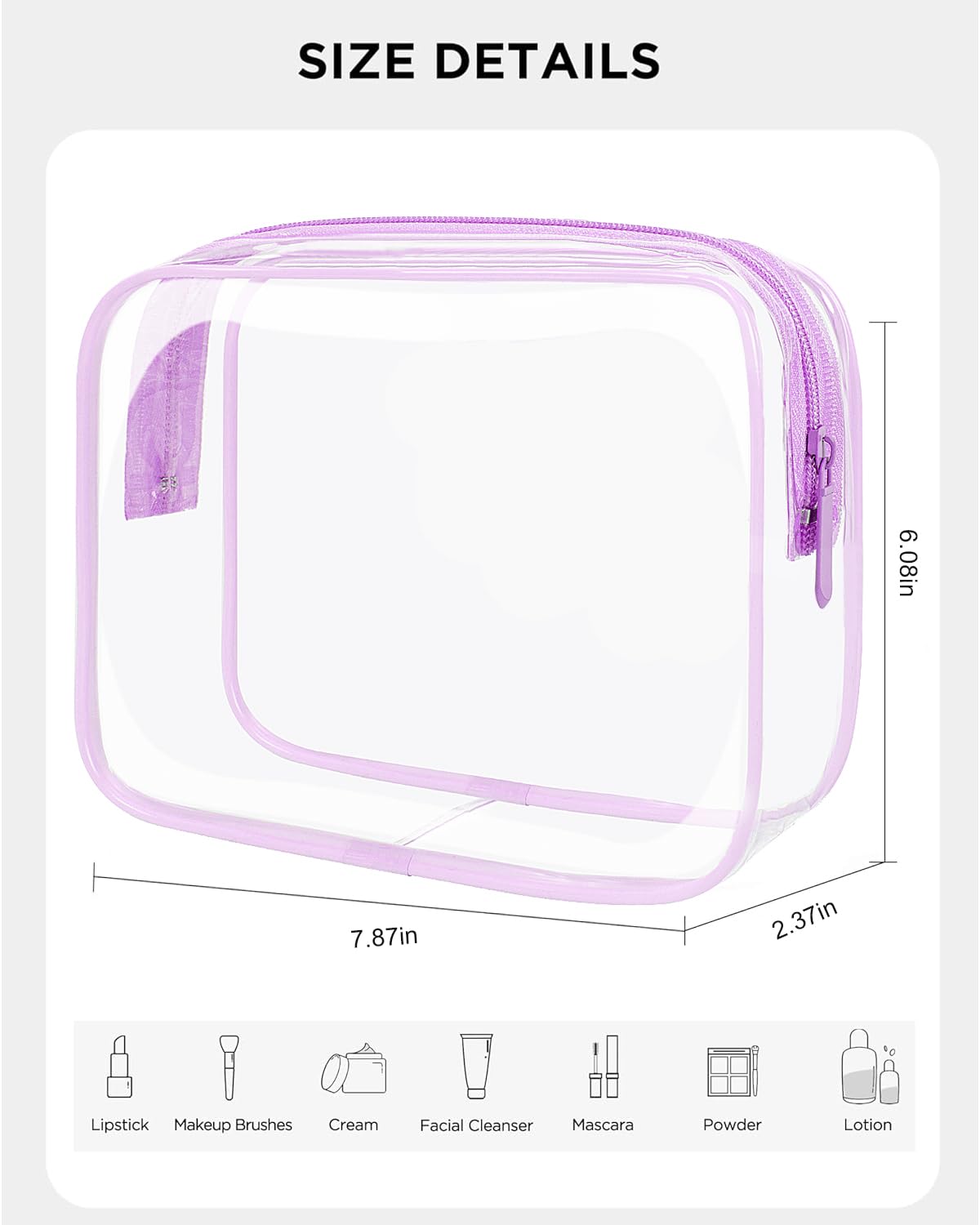 TSA Approved Clear Toiletry Bag - Waterproof Travel Cosmetic Pouch for Women & Men, Perfect for Airplane Essentials (Macaron Pink Purple Blue)