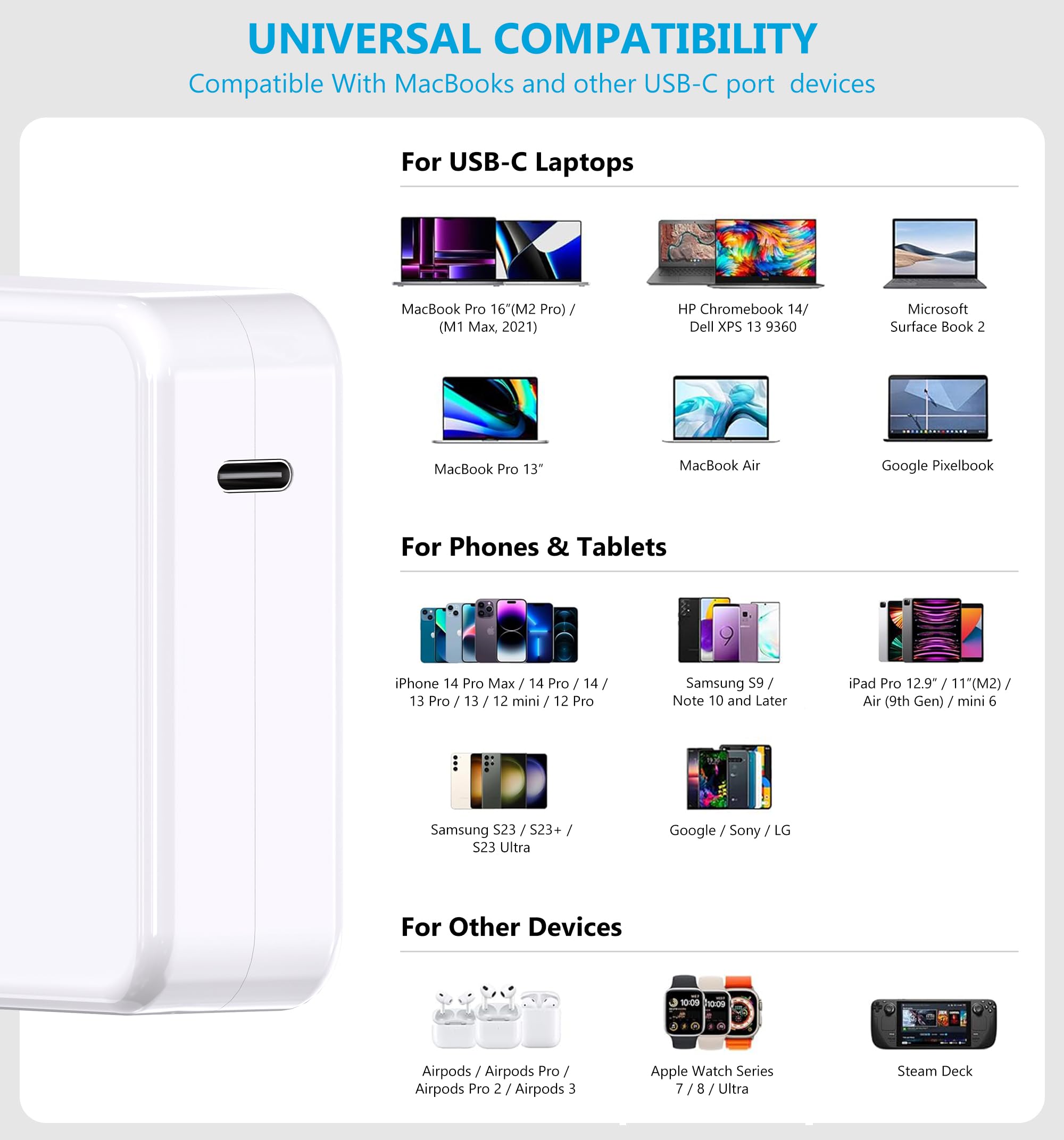 100W USB C Fast Charger for MacBook Pro/Air 16 15 14 13 Inch, iPad & Type C Devices - Travel Laptop Power Adapter with 5A Cable | Perfect for Home, Office & Business Trips