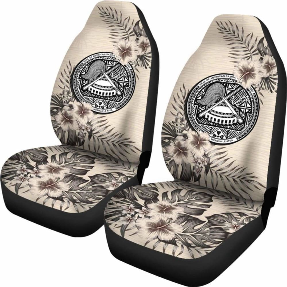 Premium American Samoa Car Seat Covers - Beige Hibiscus Design (Set of 2) | Universal Fit for Cars, Trucks & SUVs | Waterproof & Durable for Daily Commute, Road Trips & Outdoor Adventures