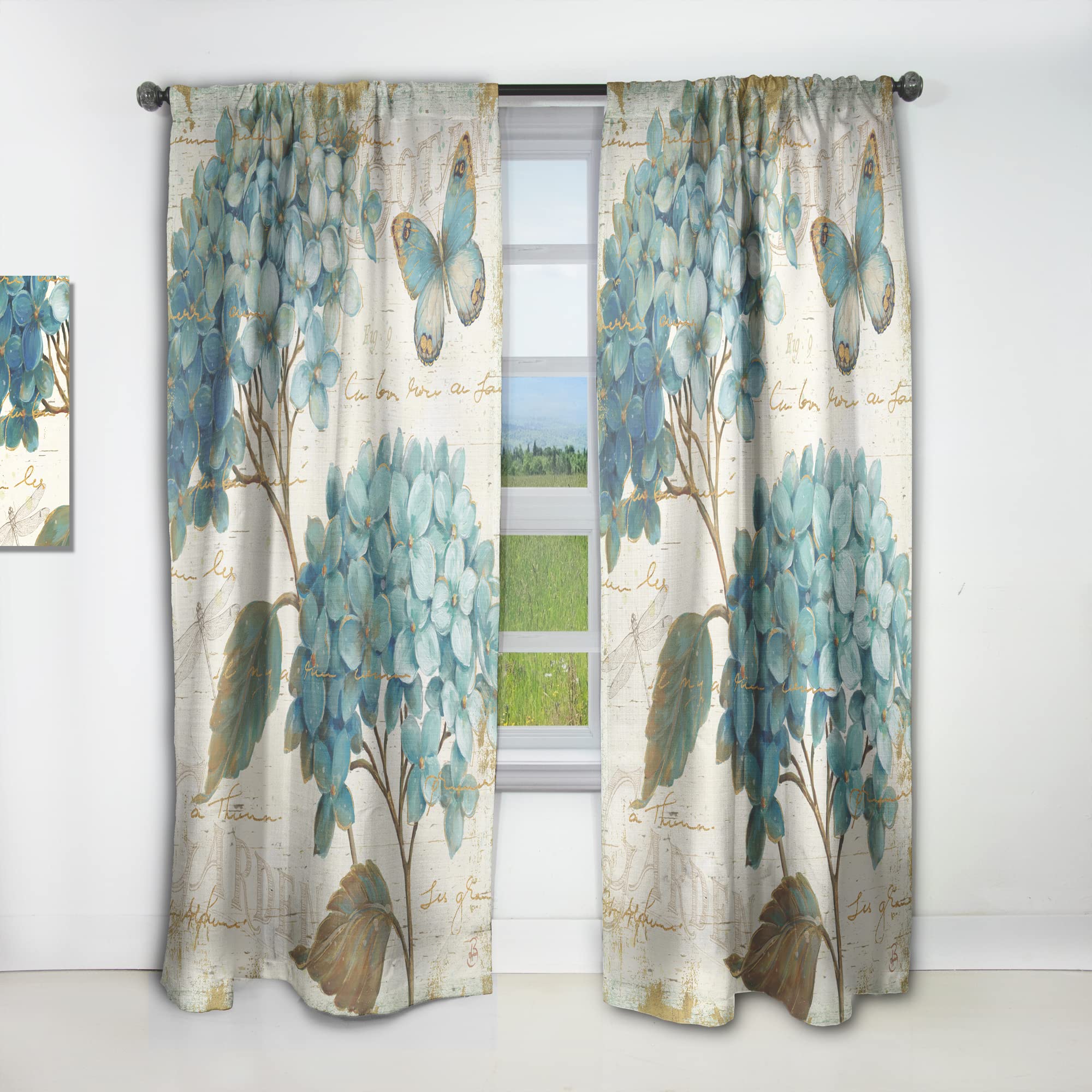 DesignQ 'Butterfly Blue Garden I' Thermal Insulated Curtains - Single Panel 52x95 Inches - Elegant Bedroom & Living Room Drapes for Home Decor, Light Filtering & Energy Saving