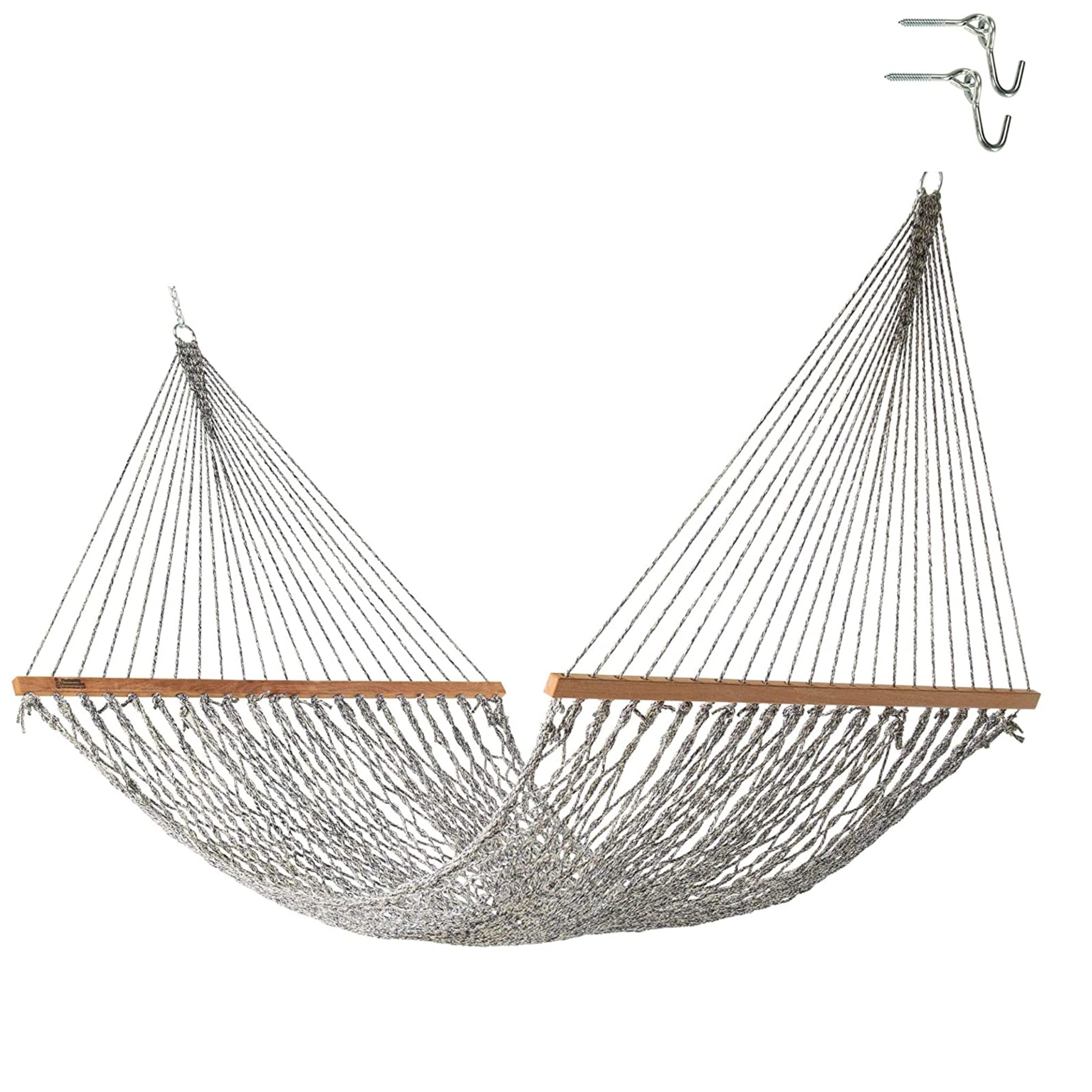Premium Handwoven Hatteras Hammock - Large Navy Oatmeal Heirloom Tweed Duracord Rope Hammock with Free Extension Chains & Tree Hooks | 450 LB Weight Capacity, 13 ft x 55 in | USA Made Outdoor Hammock for Backyard, Patio, Camping & Beach Relaxation