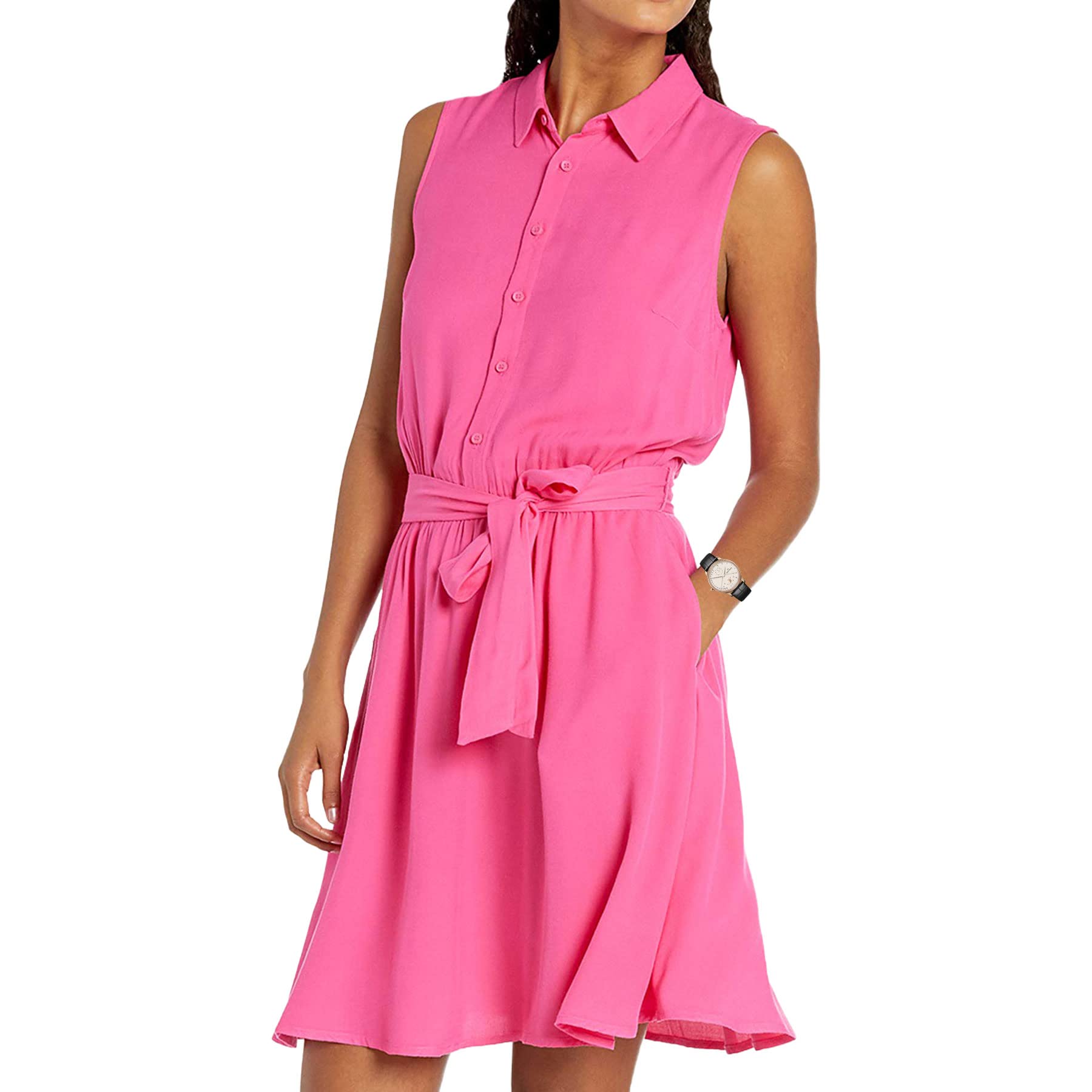 WERLIKE Women's Summer Sleeveless Button Down Shirt Dress with Pocket - Casual Office Wear & Beach Vacation Outfit