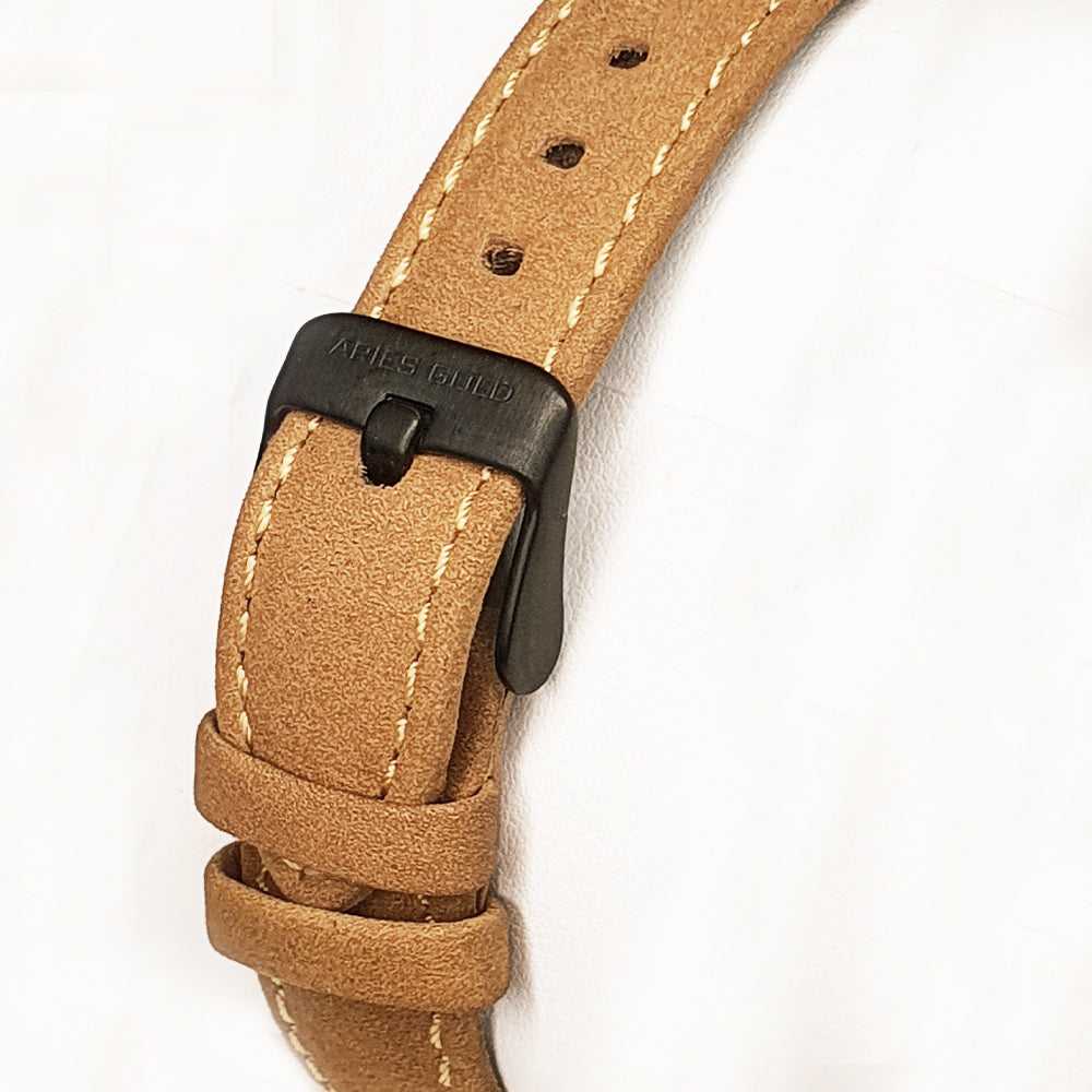 ARIES GOLD URBAN SANTOS Black Stainless Steel Women's Watch with Brown Leather Strap - Model L 1023 BK BEI - Perfect for Business, Casual Wear & Everyday Fashion Accessory