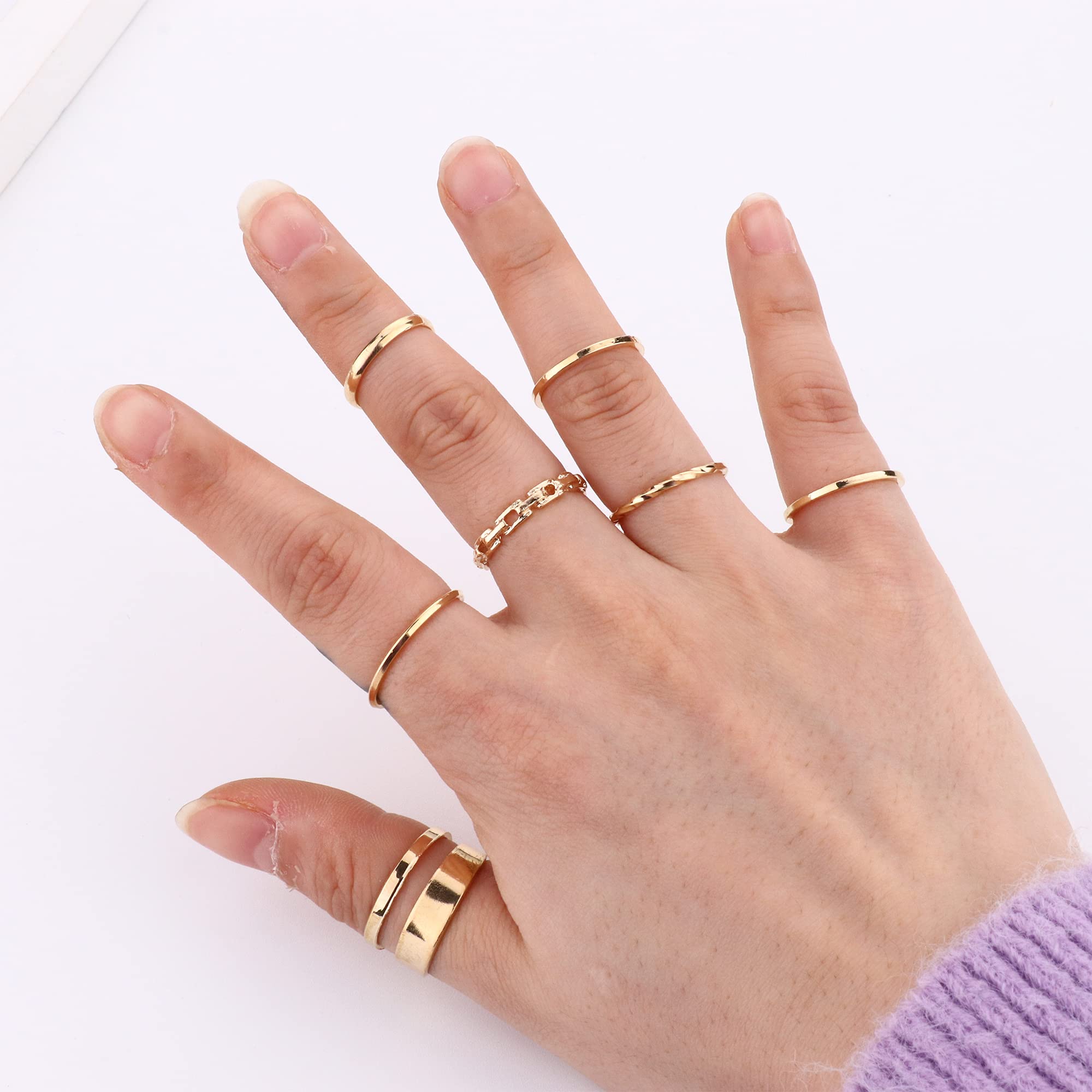 Sanfenly Women's Gold Jewelry Set - Layered Necklace, Chunky Bracelet & Knuckle Ring Set - Elegant Costume Accessories for Parties, Weddings & Daily Wear