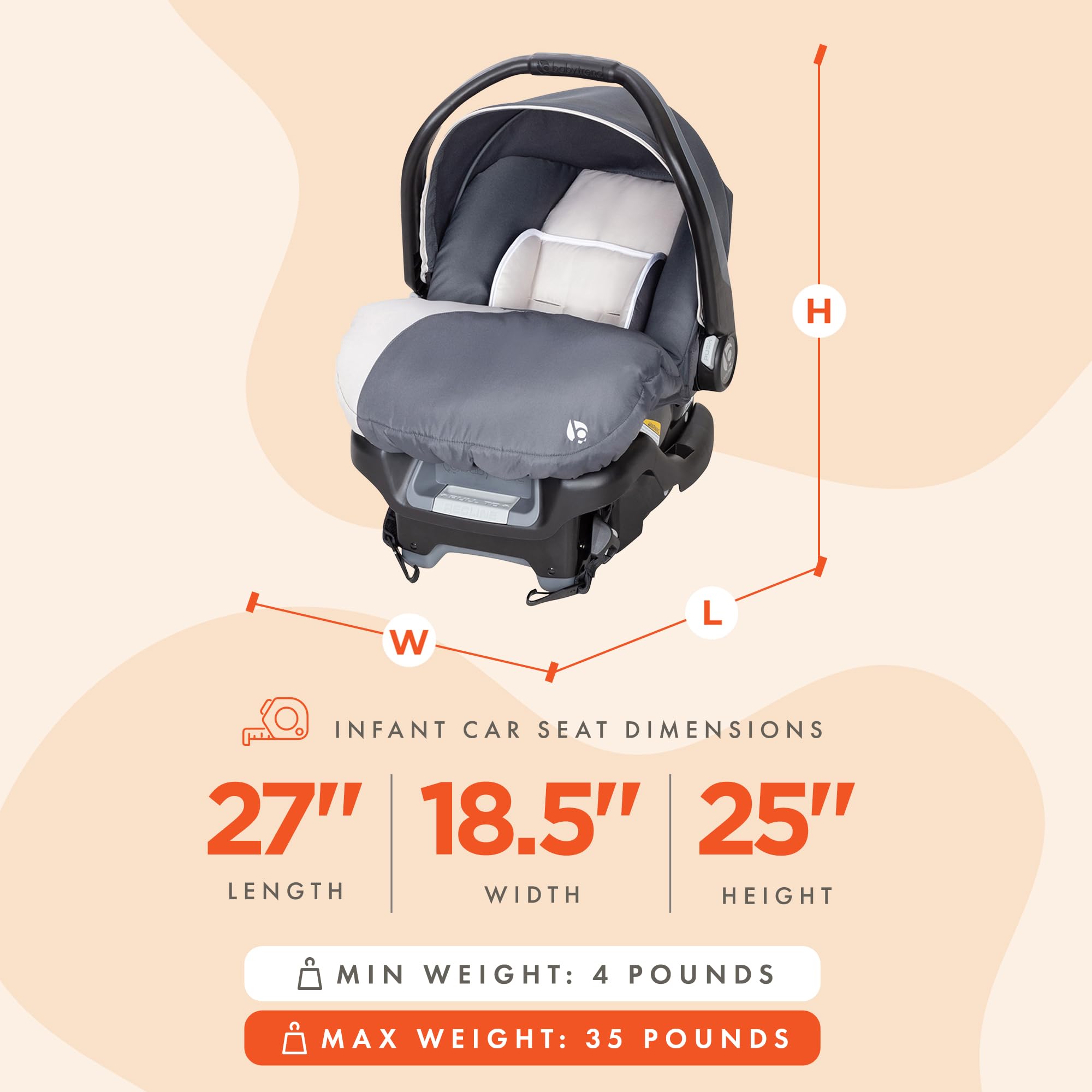 Baby Trend Ally Newborn Infant Car Seat Carrier Travel System - 5-Point Harness & Cozy Cover for Babies Up to 35 lbs, Gray Magnolia | Safe & Comfortable for Daily Commute, Road Trips & Air Travel