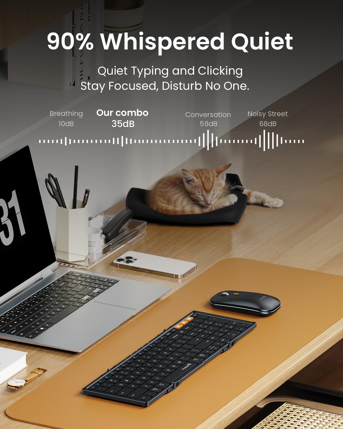 ProtoArc XKM01 Foldable Keyboard and Mouse Combo - Full-Size Wireless Keyboard with 2.4G & Dual Bluetooth for Laptop, iPad, Tablet - Portable Travel & Business Keyboard for Office, Home, Coffee Shop (Black)