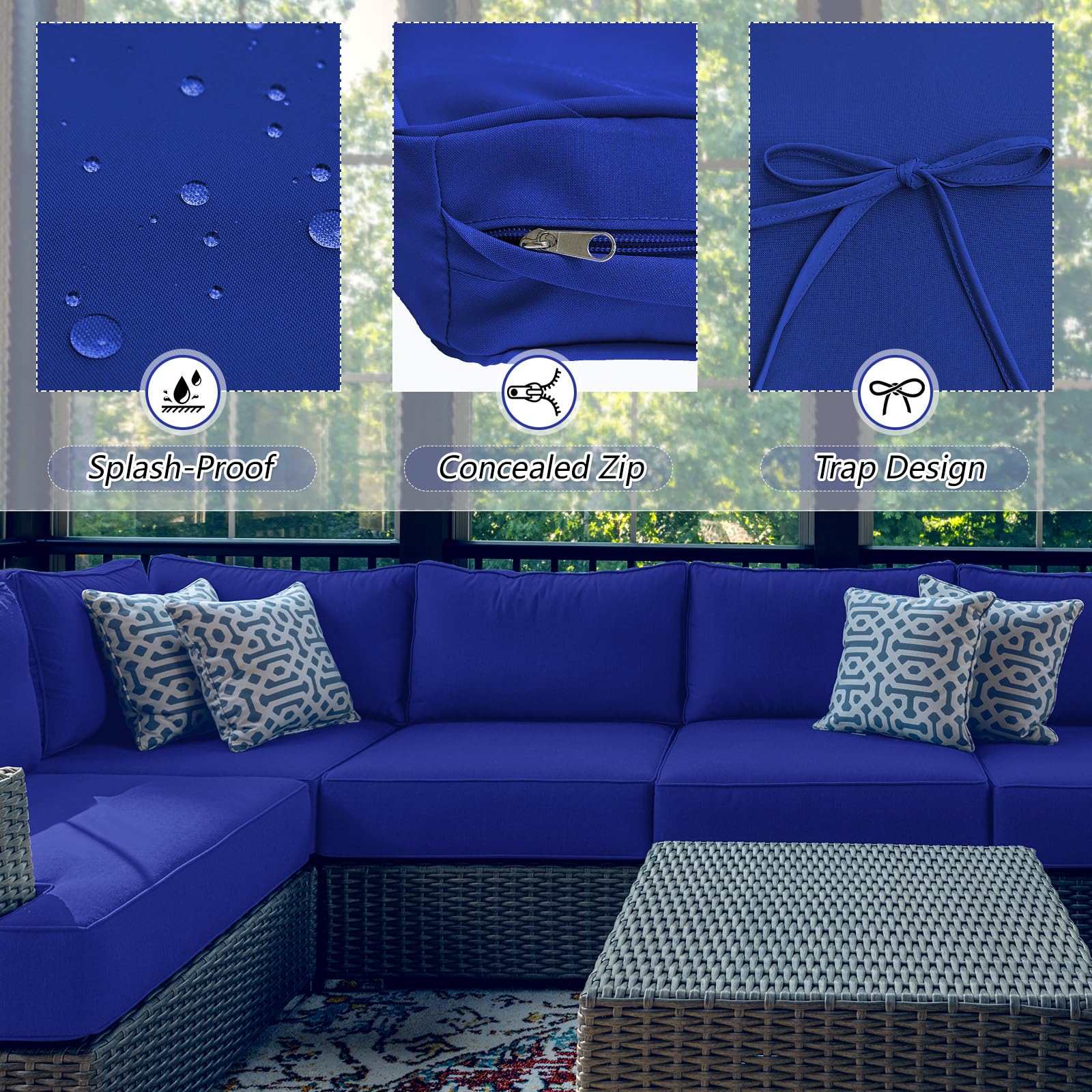Patelai 11-Piece Outdoor Patio Cushion Slipcovers Set - Waterproof Replacement Covers for Sectional Sofa & Furniture (3 Sizes, Dark Blue) - Perfect for Backyard, Deck & Poolside Lounging