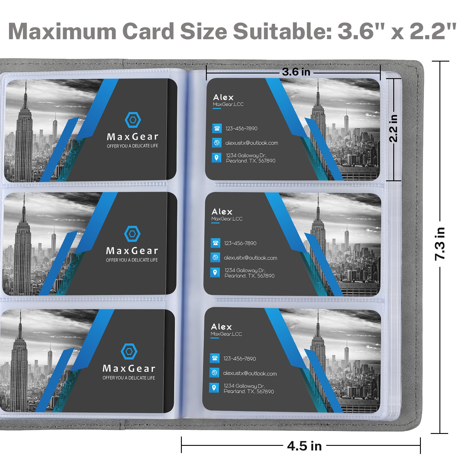 MaxGear Professional PU Leather Business Card Organizer - Holds 240 Cards, Portable Credit Card Binder for Men & Women, Dark Gray - Perfect for Networking Events, Office Use & Business Travel