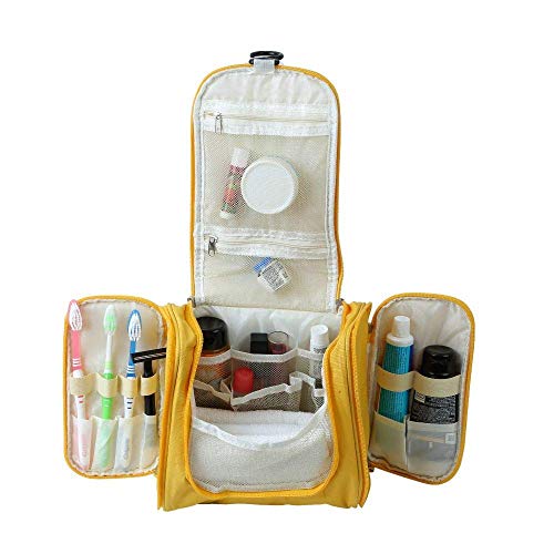 Praxon Travel Organizer Toiletry Bag - Waterproof Cosmetic & Makeup Pouch with Hanging Hook for Women & Men - Perfect for Airplane Carry-on, Bathroom Storage, and Shaving Kit Organization (Black)